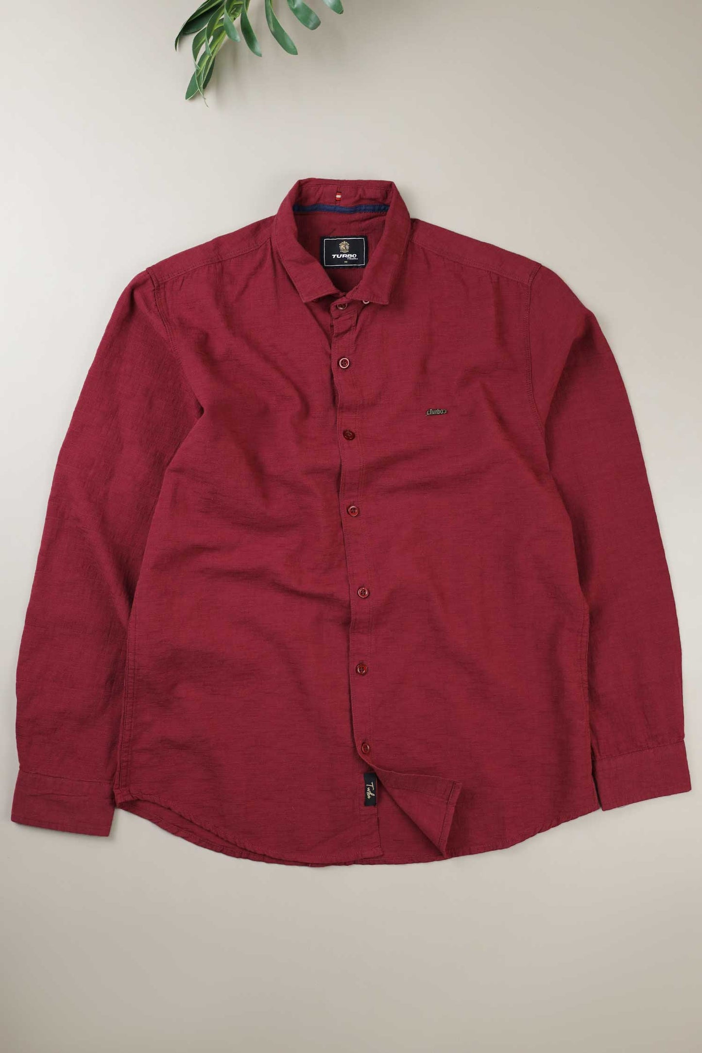 Turbo Dobby Textured Long Sleeve Cotton Casual Shirt In Maroon
