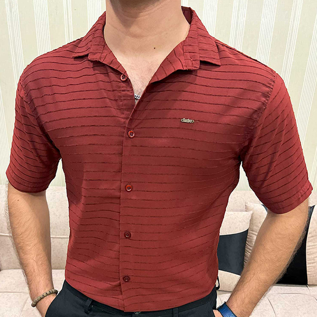 Turbo Snitch Striped Casual Shirt In Maroon
