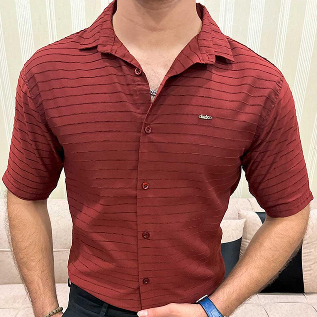 Turbo Snitch Striped Casual Shirt In Maroon