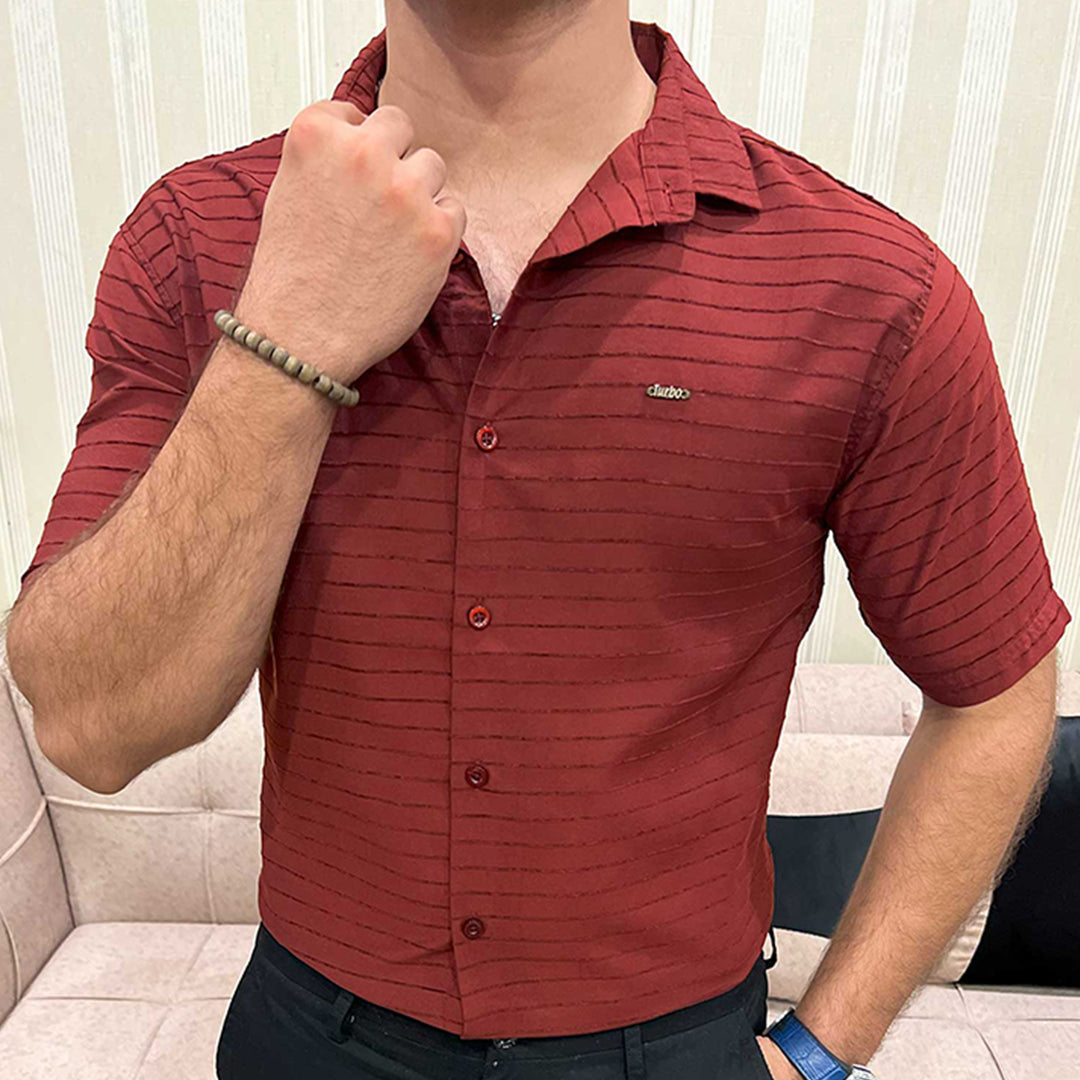 Turbo Snitch Striped Casual Shirt In Maroon