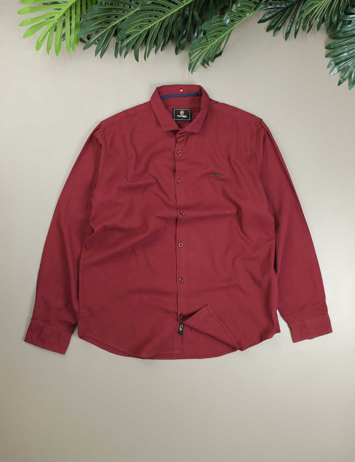Turbo Self Lining Long Sleeve Cotton Casual Shirt In Maroon