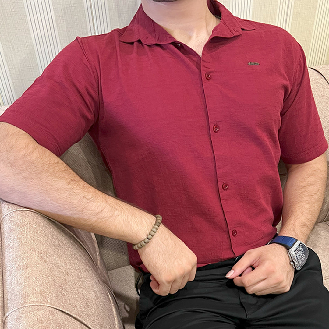 Turbo Textured Relaxed Fit Casual Shirt In Maroon