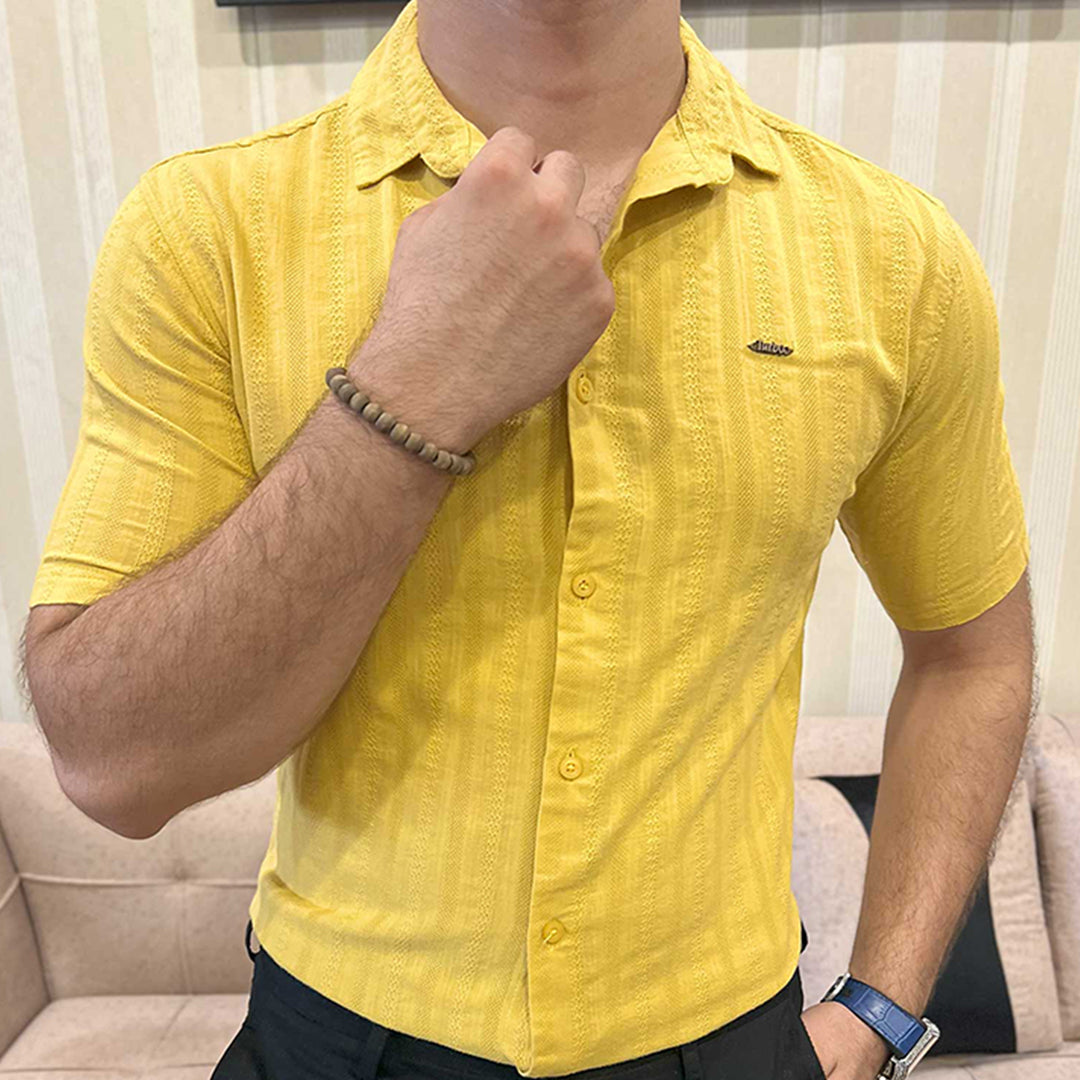 Turbo Endless Cool Embossed Casual Shirt In Mustard