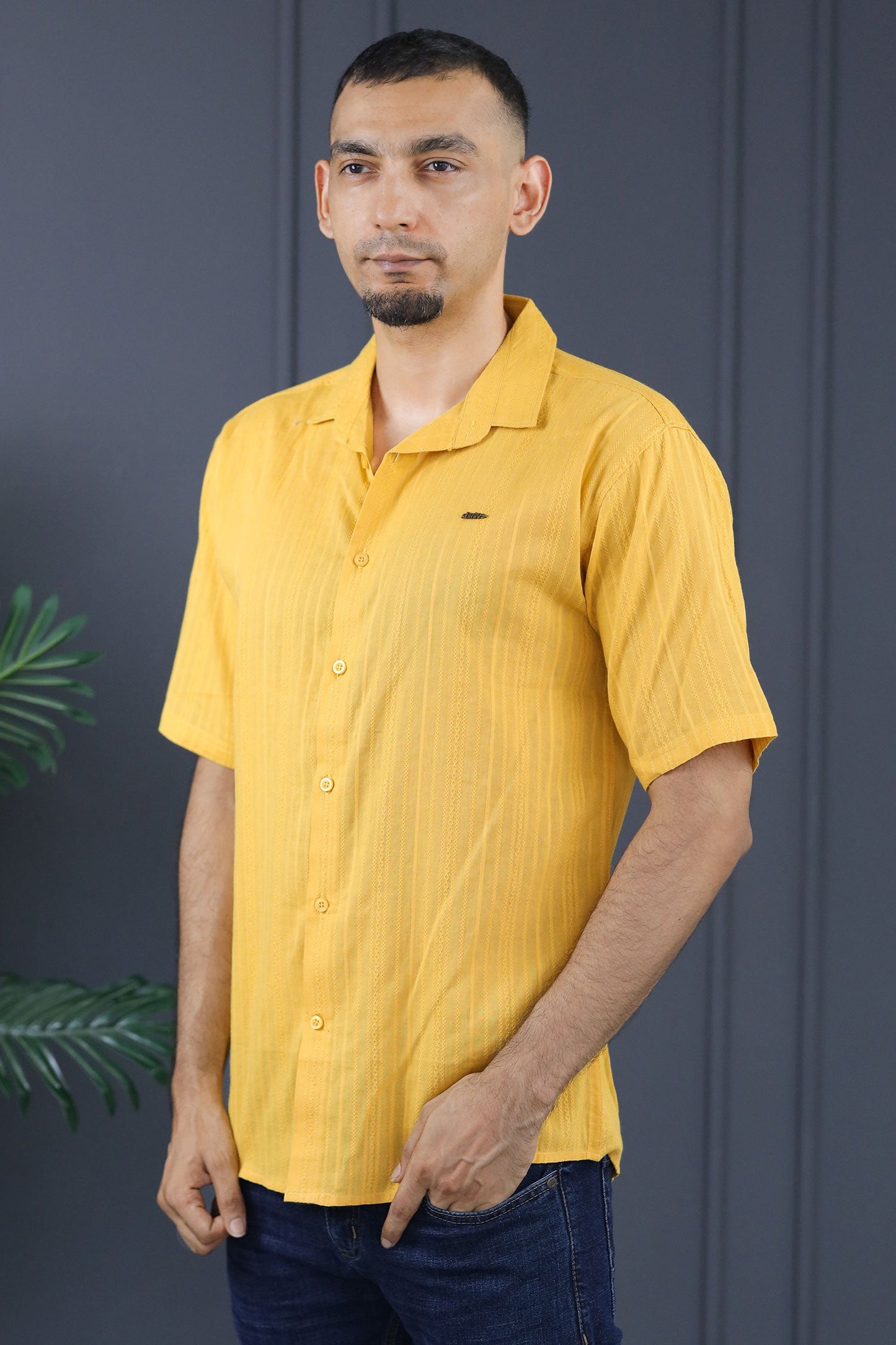 Turbo Textured Champ Casual Shirt In Mustard Yellow