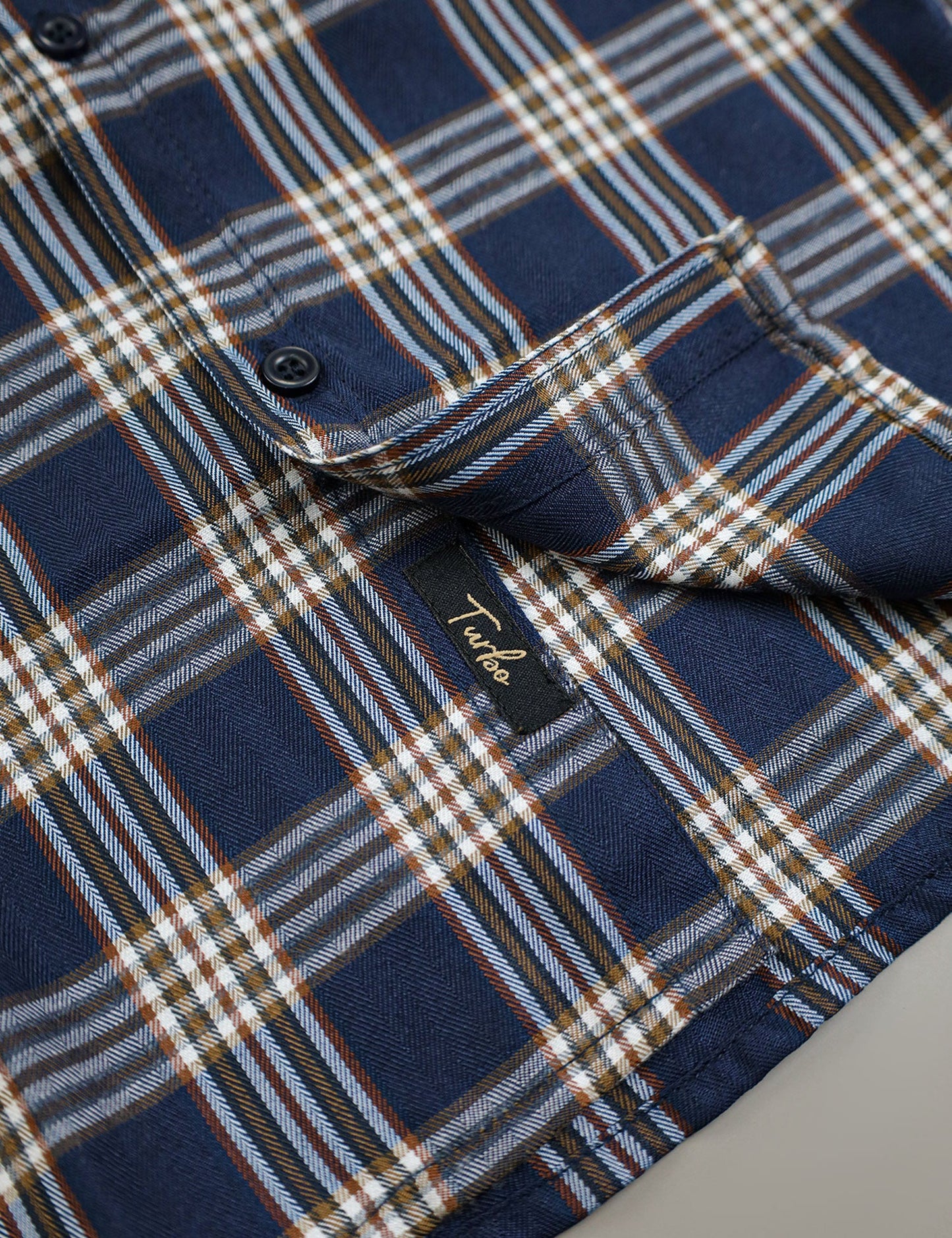 Turbo Tattersall Checkered Long Sleeve Cotton Casual Shirt In Navy Blue