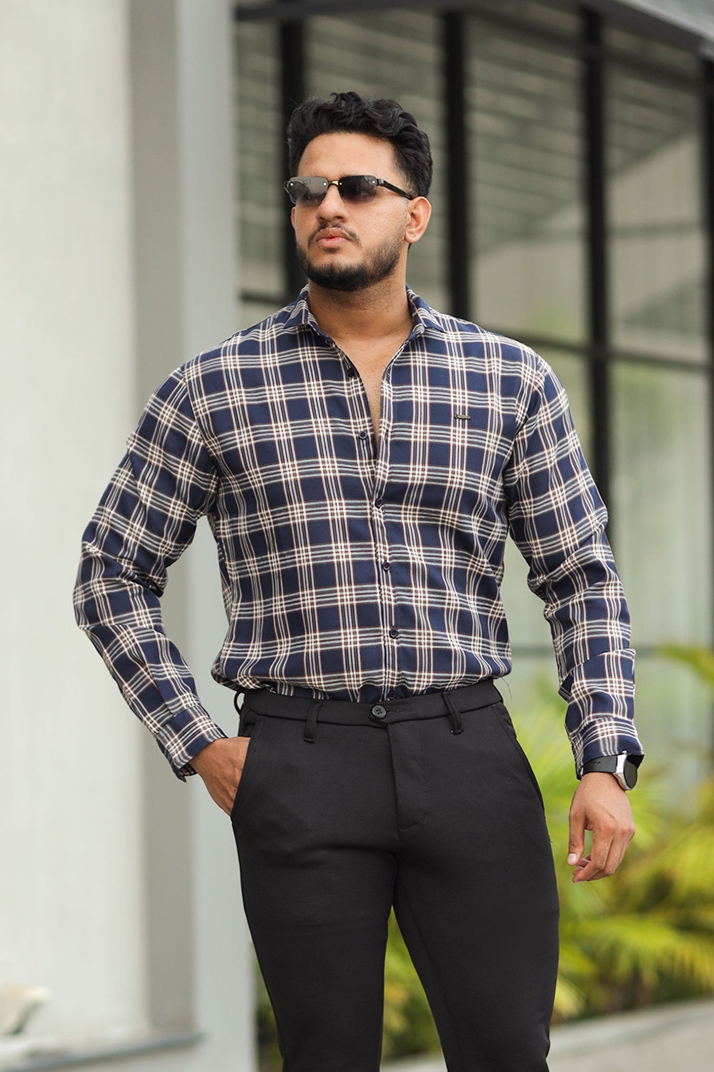 Turbo Tattersall Checkered Long Sleeve Cotton Casual Shirt