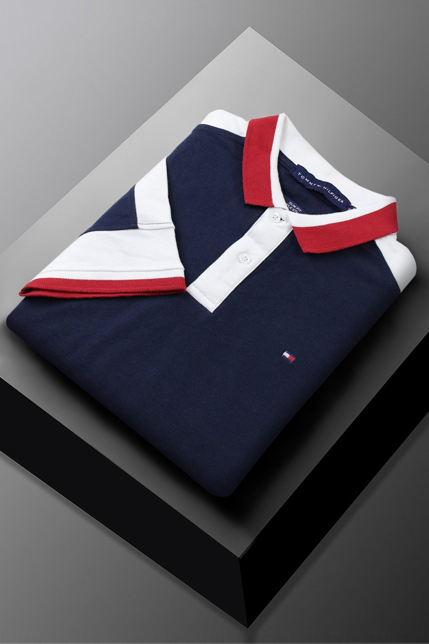 Tomy Signature Dual Tone Men's Polo Shirt In Navy Blue