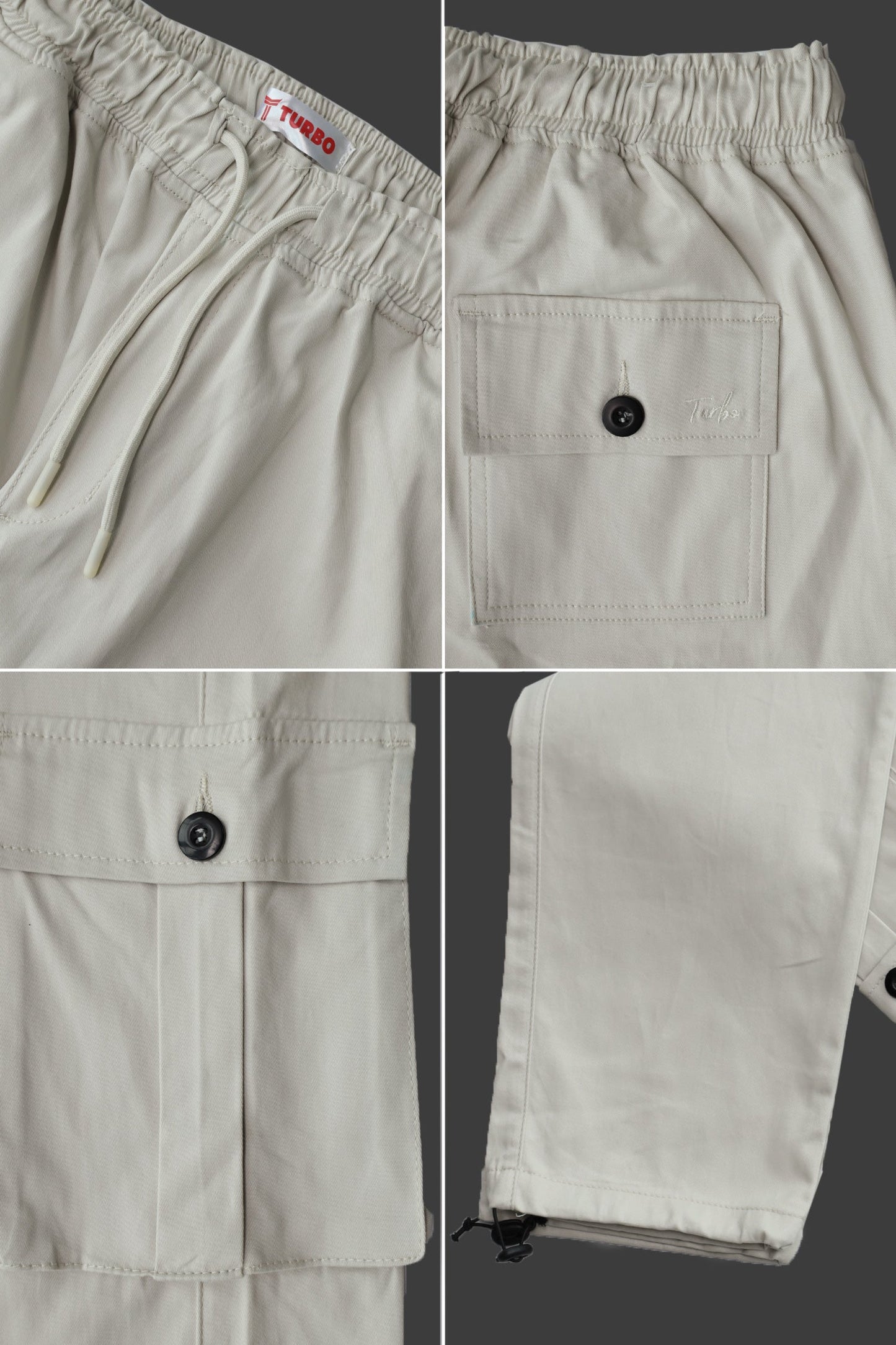 Turbo's 6 Pockets Loose Bottom Cargo Trouser In Off White