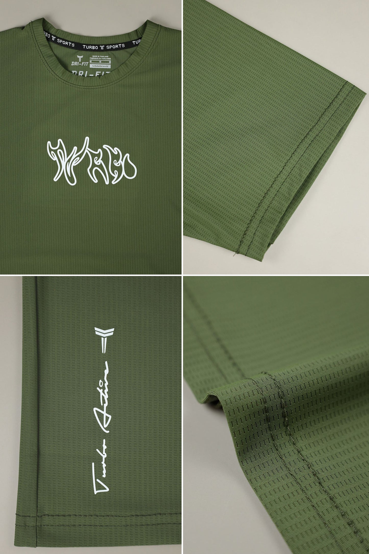 Turbo 'Action-Ready' Graphic Mesh Dry-Fit Tee In Olive Green