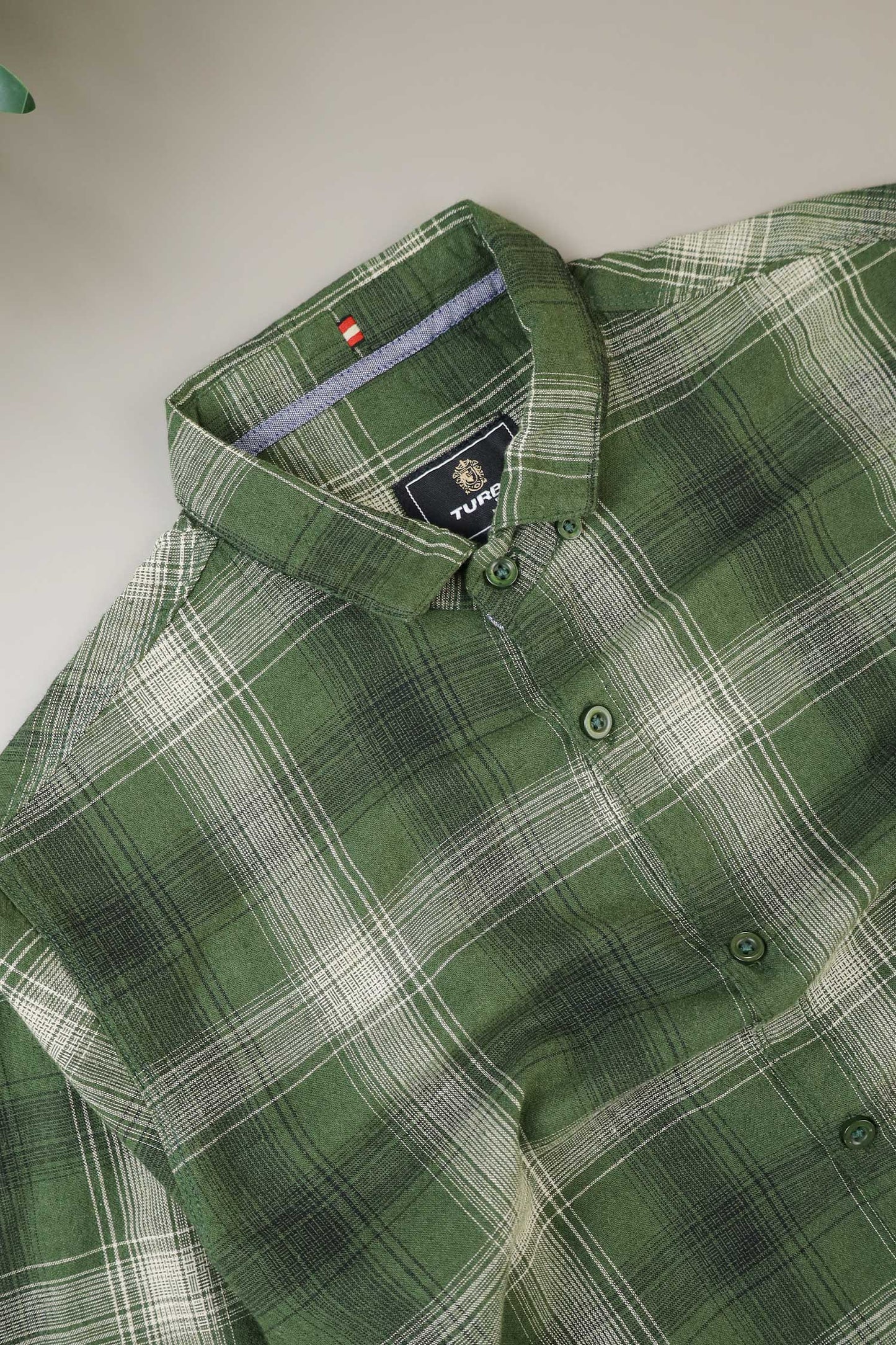 Turbo Tribe Premium Flannel Long Sleeve Cotton Casual Shirt In Olive Green