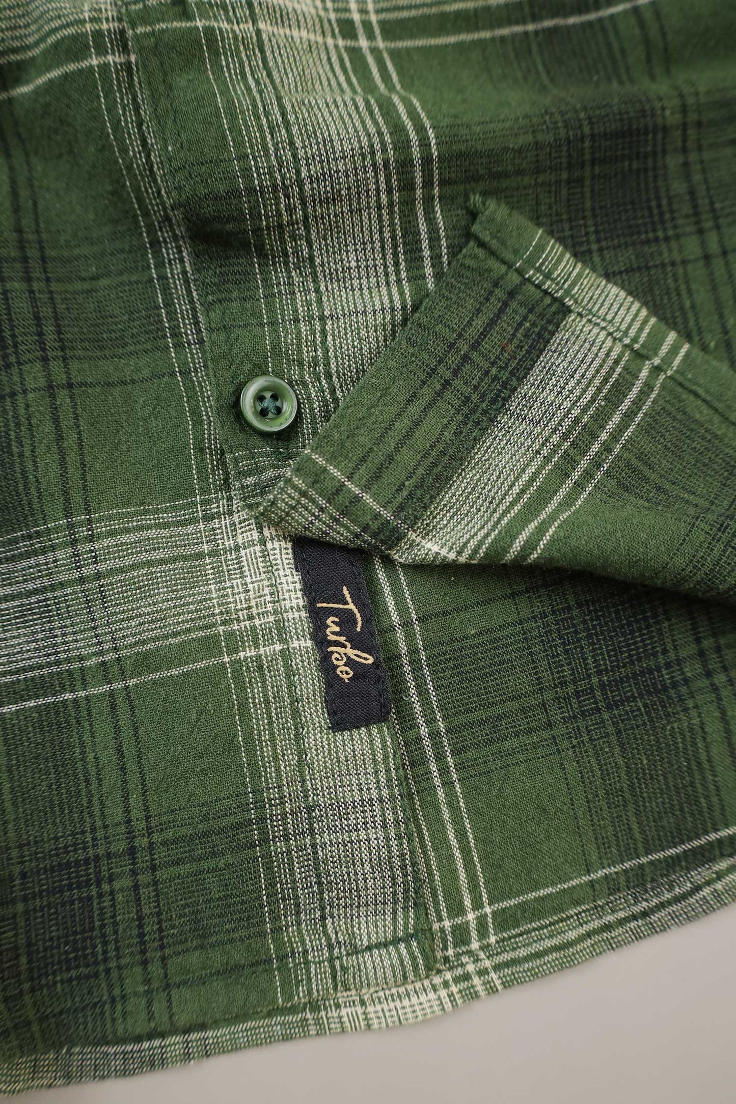 Turbo Tribe Premium Flannel Long Sleeve Cotton Casual Shirt In Olive Green