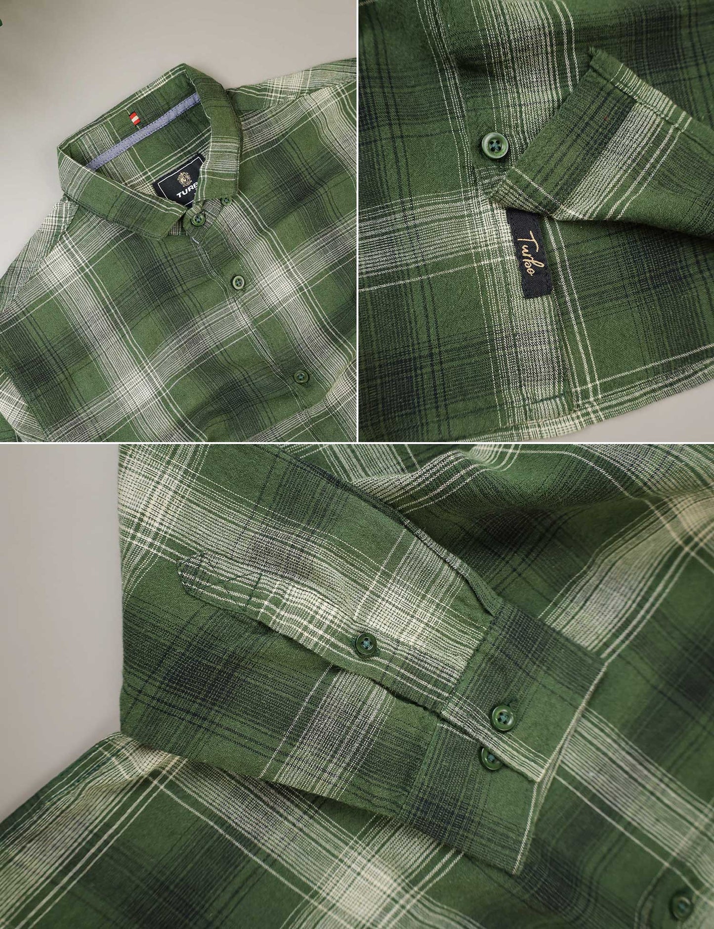 Turbo Tribe Premium Flannel Long Sleeve Cotton Casual Shirt In Olive Green