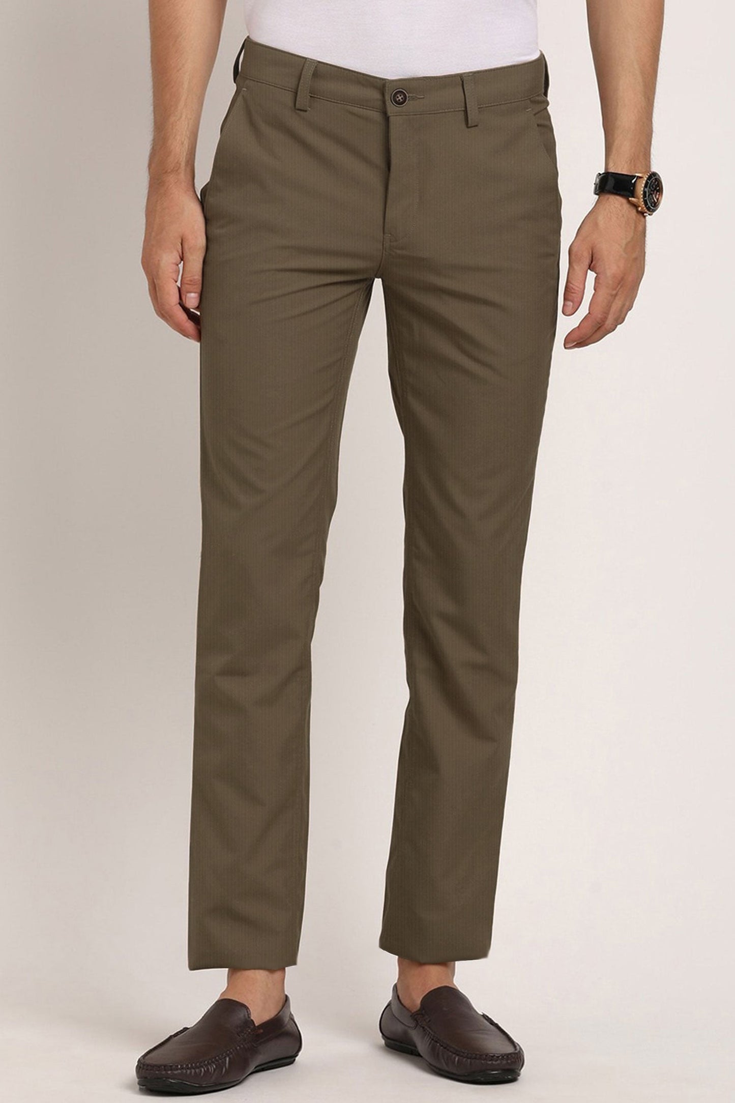 Turbo Urban Executive Slim Fit Cotton Pant In Olive Brown