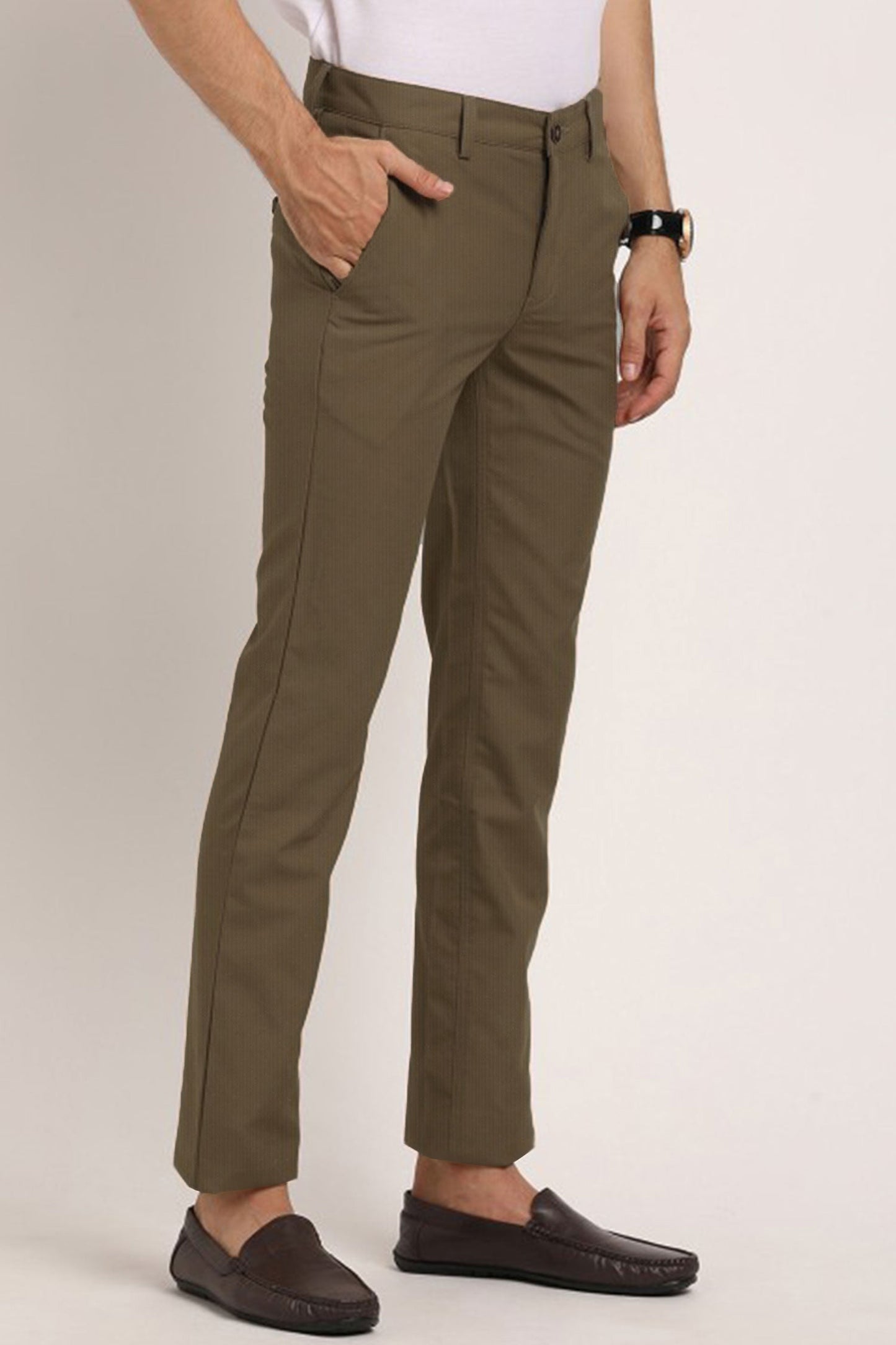 Turbo Urban Executive Slim Fit Cotton Pant In Olive Brown