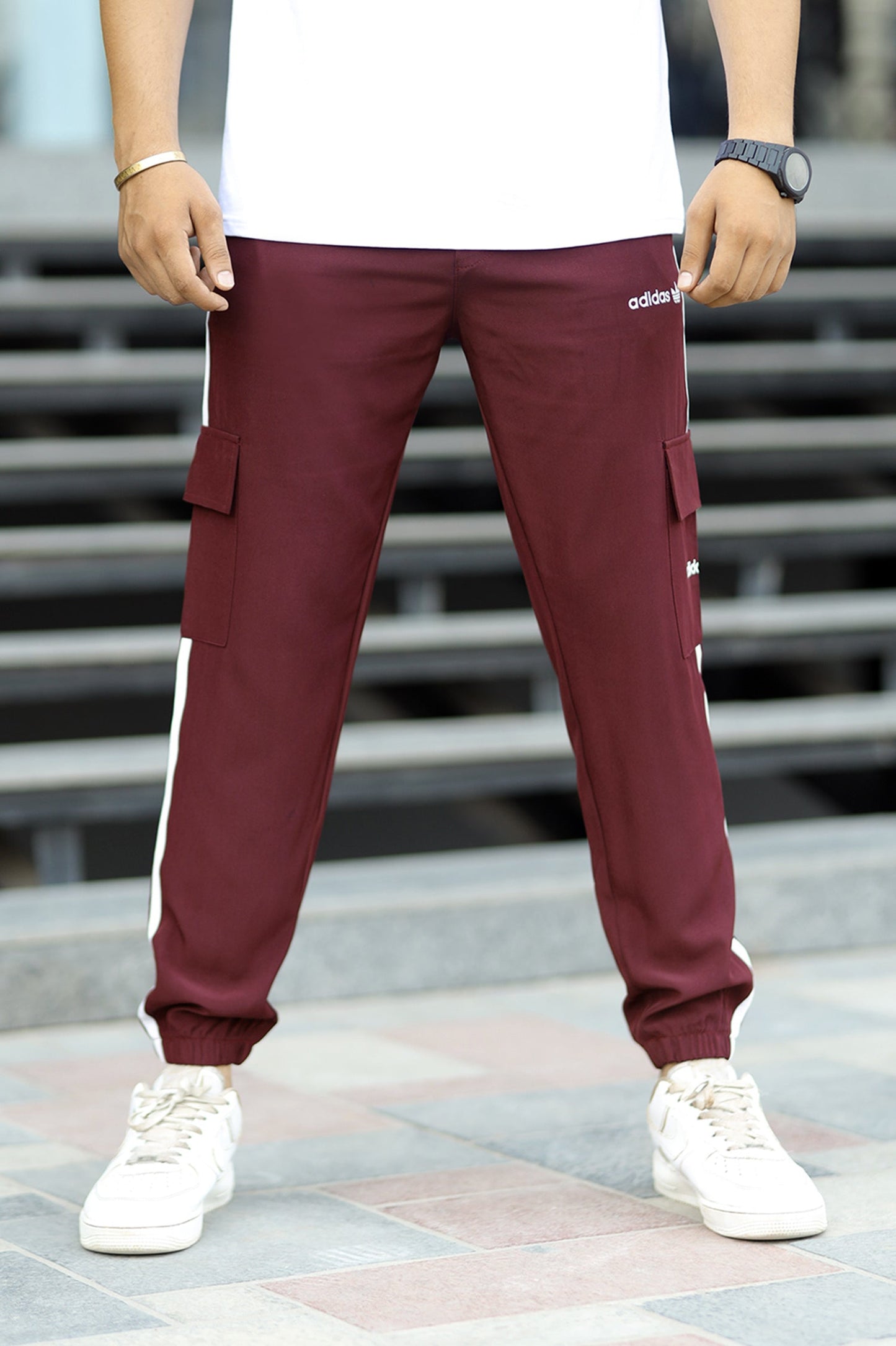 Adds Micro Stripes Slimfit Imported Sportswear Trouser In Plum