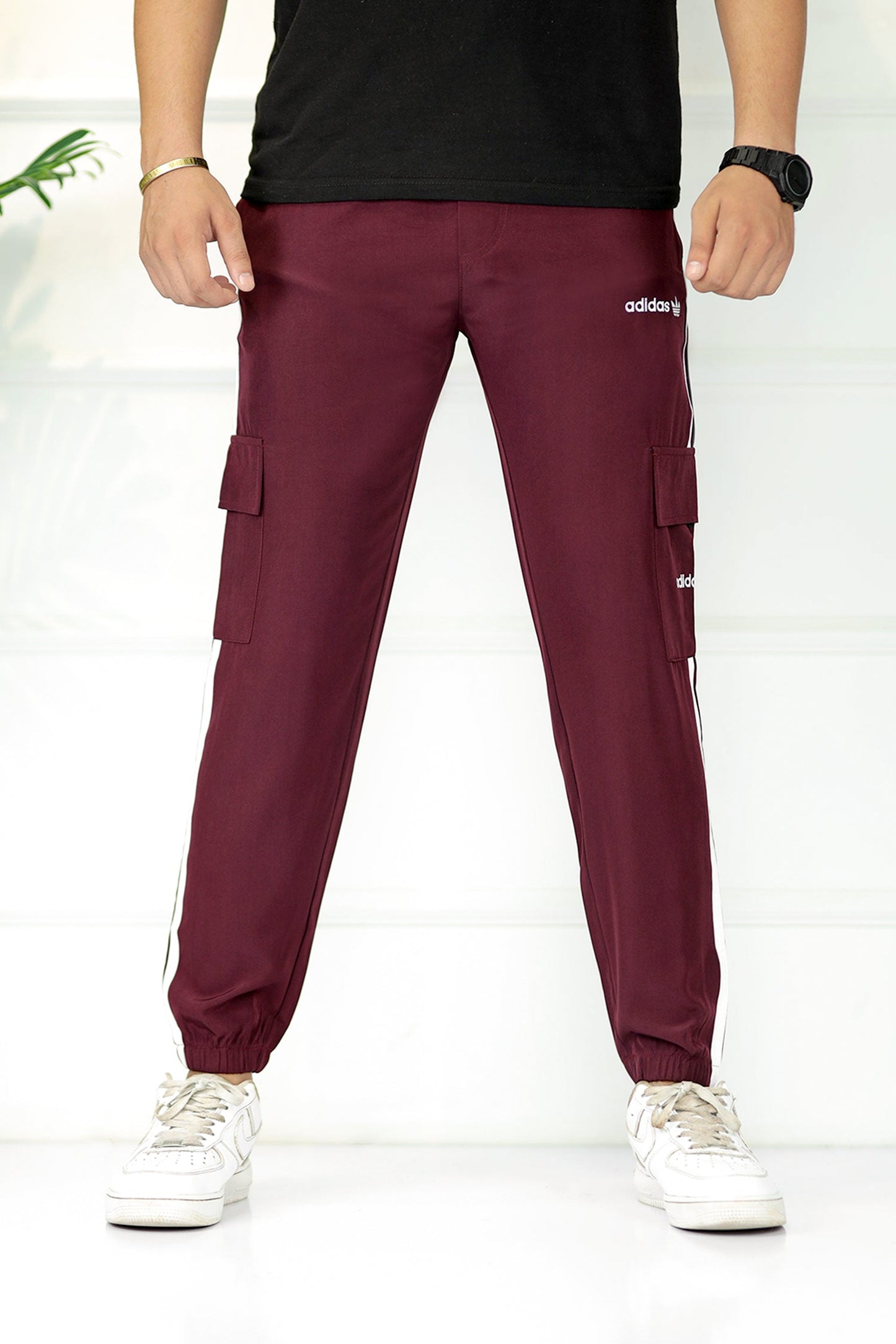 Adds Micro Stripes Slimfit Imported Sportswear Trouser In Plum