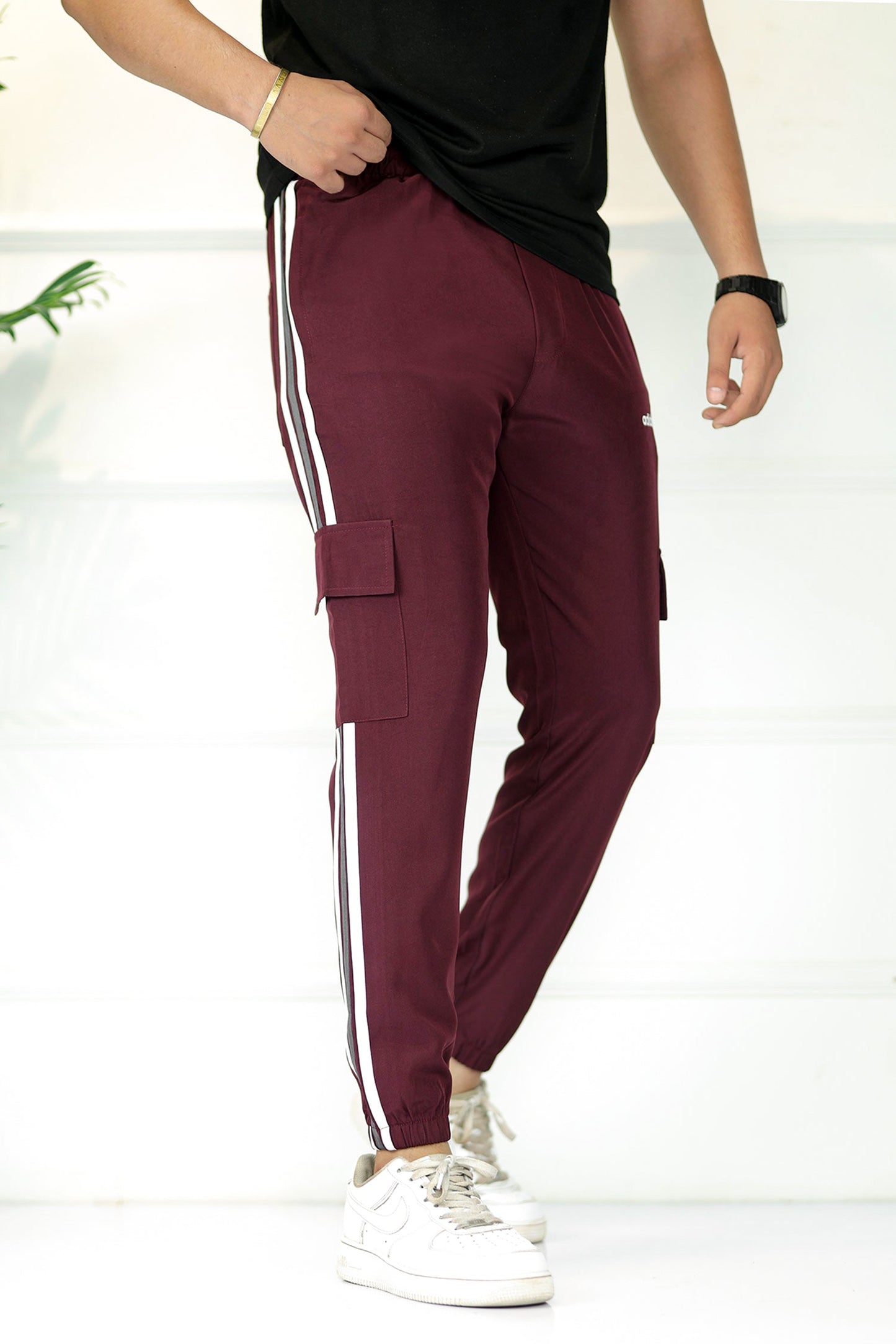 Adds Micro Stripes Slimfit Imported Sportswear Trouser In Plum