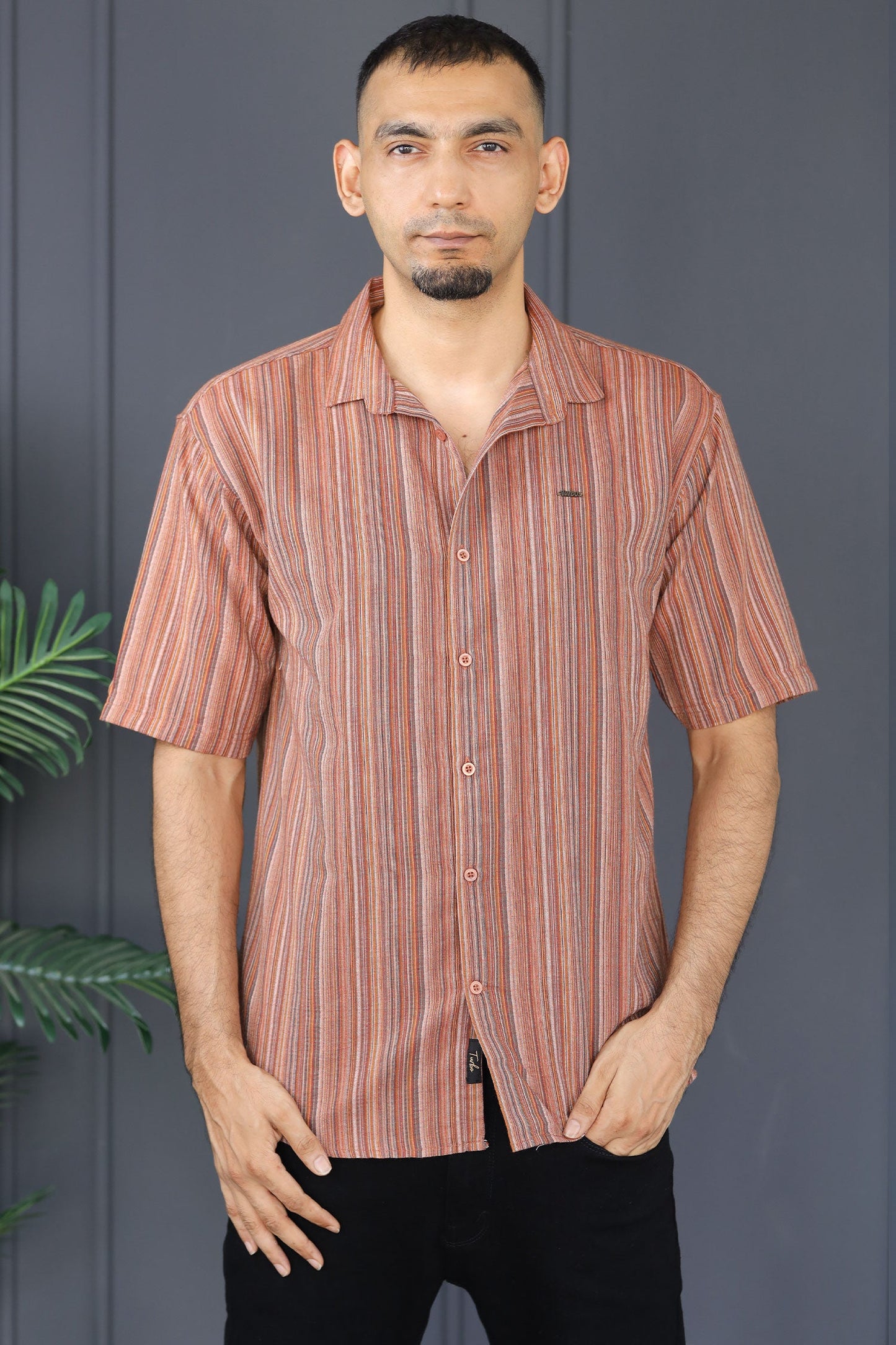 Turbo Spring Edit Textured Casual Shirt In Red Brick