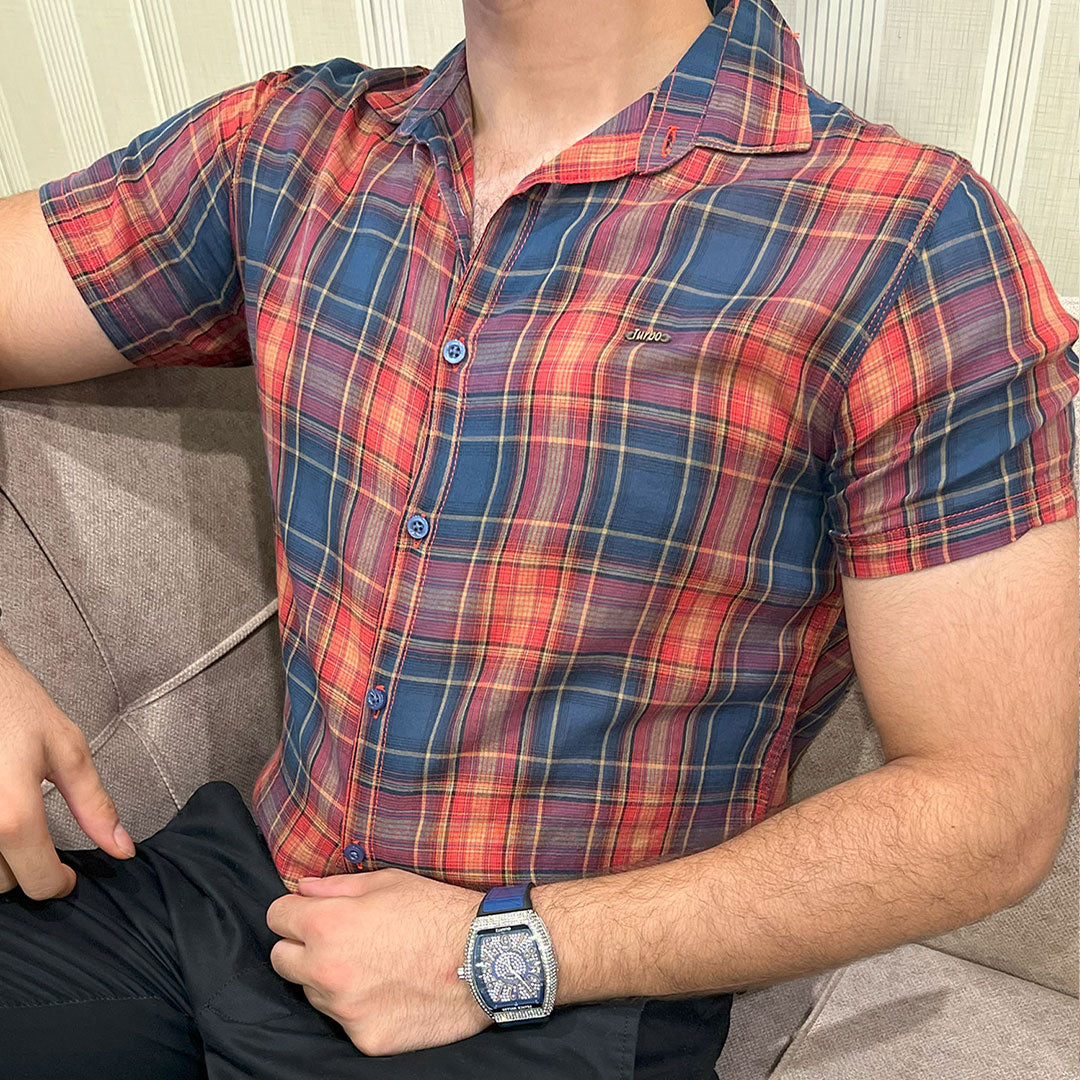Turbo Classic Pattern Comfort Casual Shirt In Dark Blue