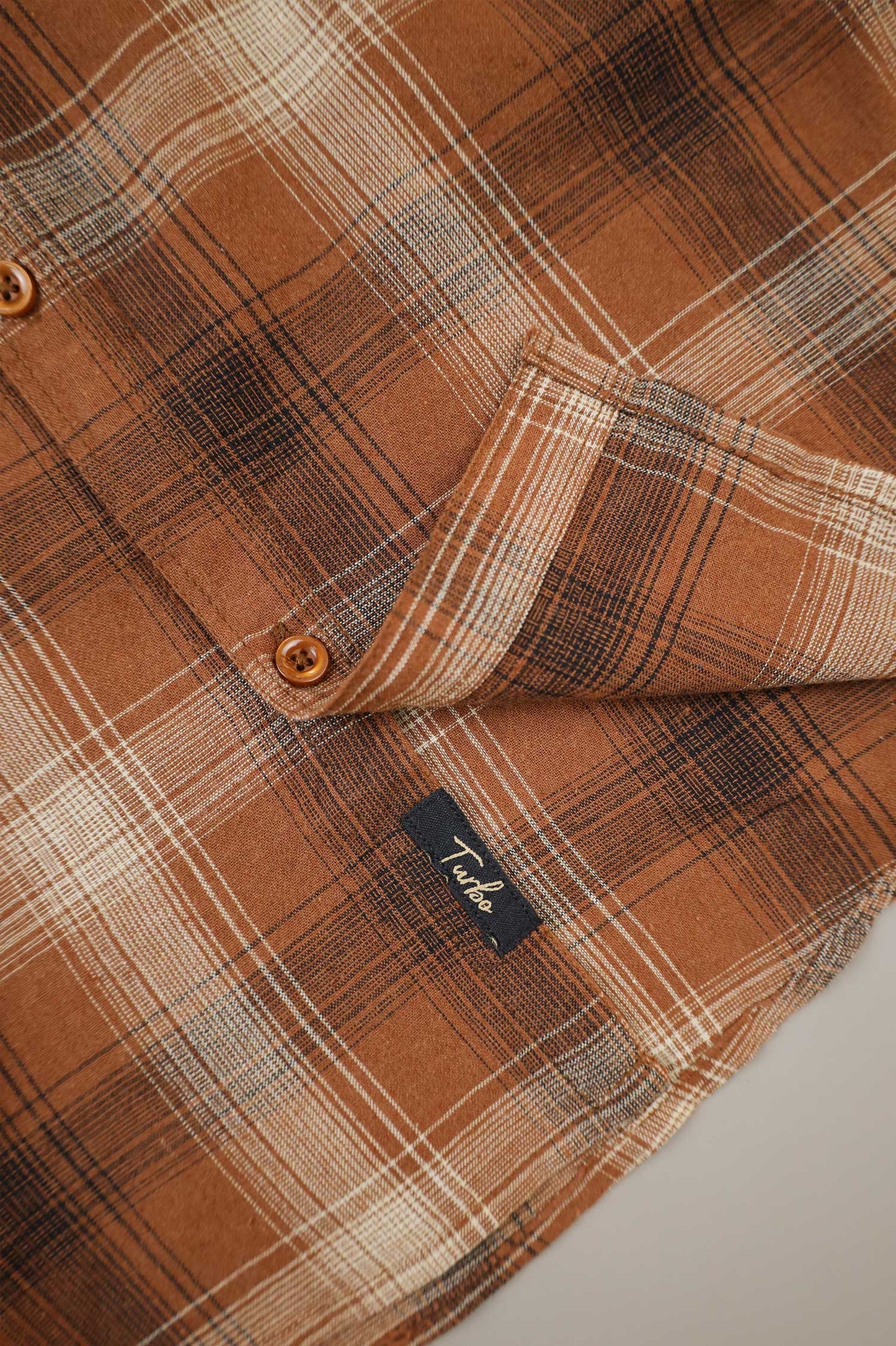 Turbo Tribe Premium Flannel Long Sleeve Cotton Casual Shirt In Rust Brown