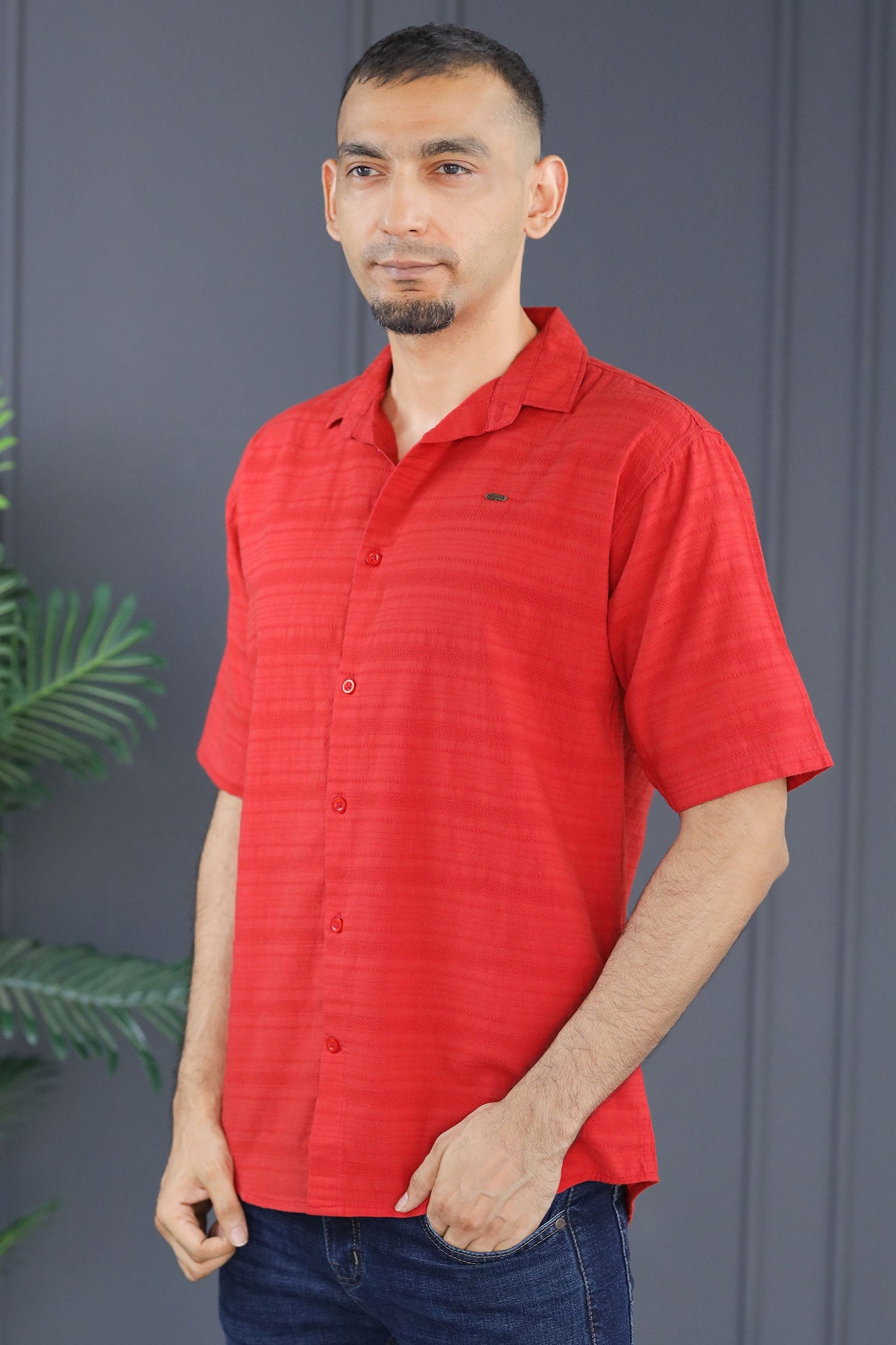 Turbo Knit Craft Crochet Casual Shirt In Red