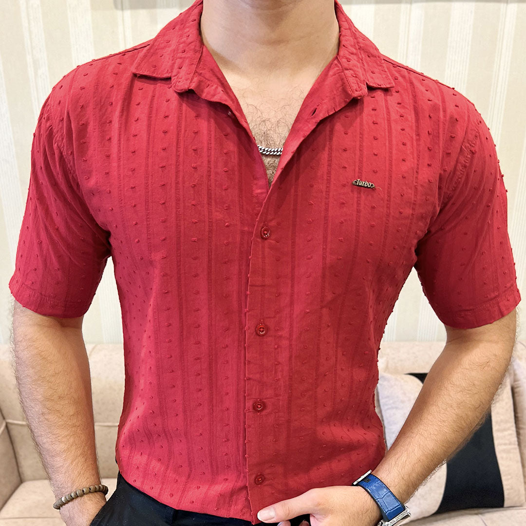 Turbo Puff Clasic Thread Casual Shirt In Maroon