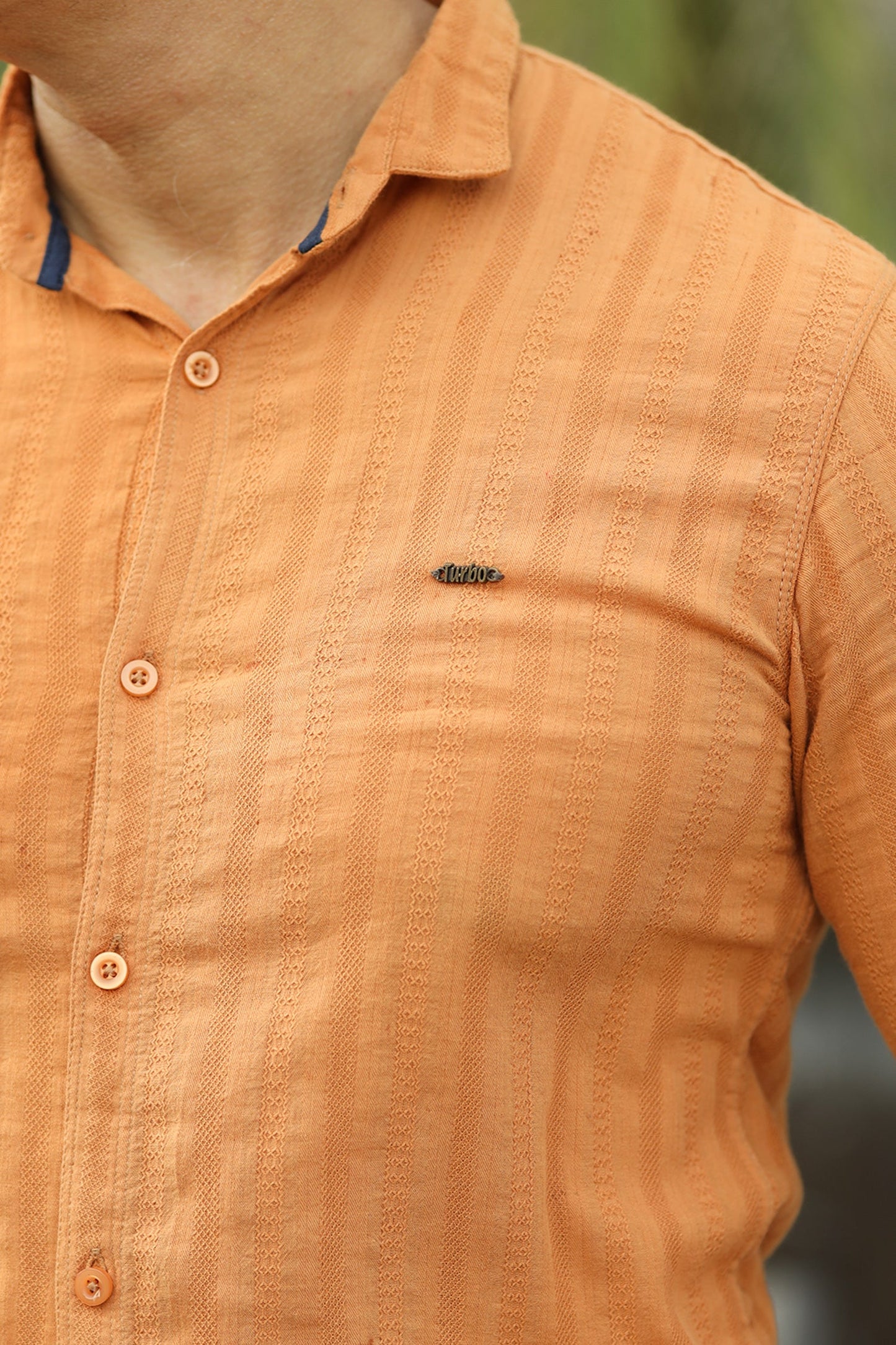 Turbo Self Stripe Motif Long Sleeve Cotton Casual Shirt