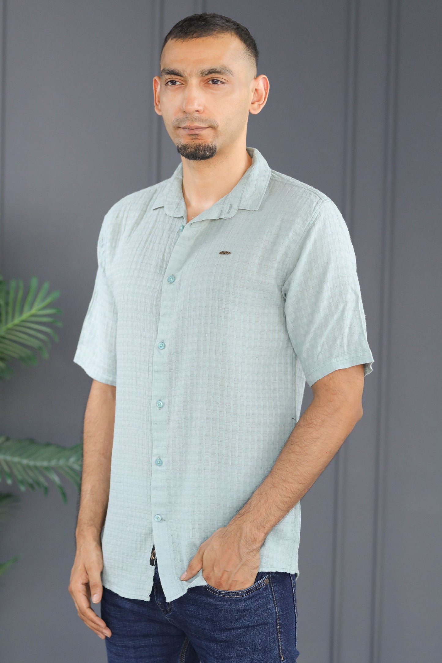 Turbo Designer Motif Embossed Casual Shirt In Sea Foam
