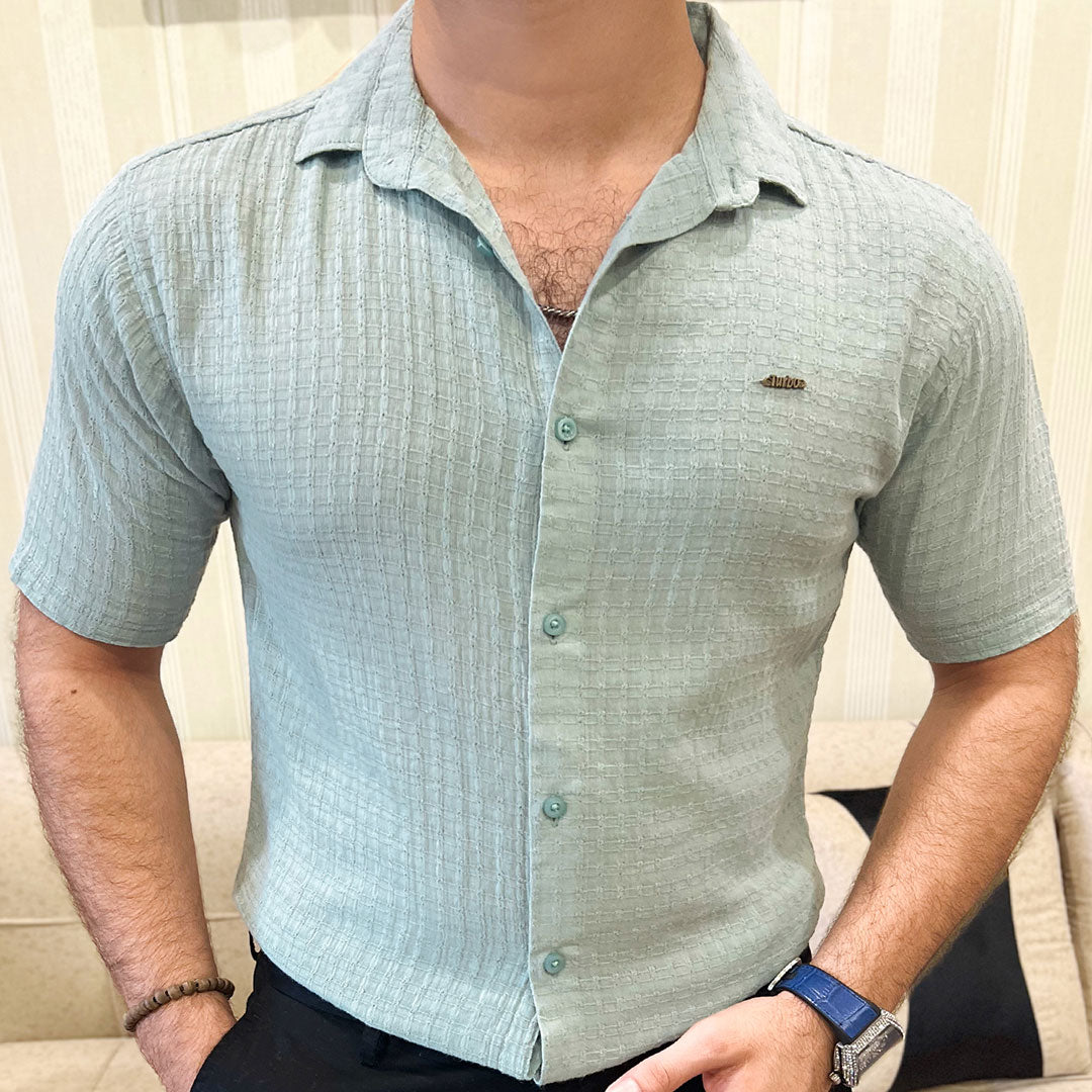 Turbo Designer Motif Embossed Casual Shirt In Sea Foam