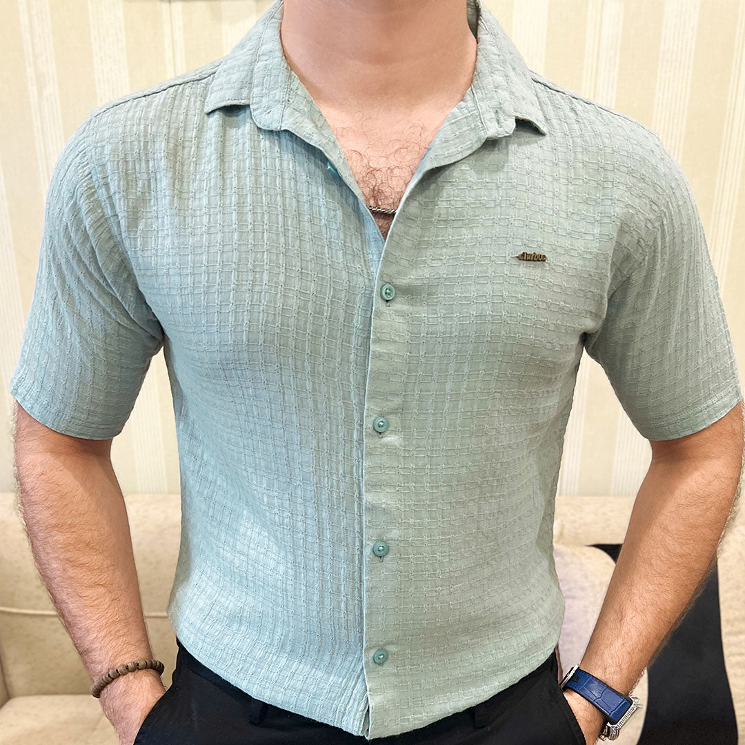 Turbo Designer Motif Embossed Casual Shirt In Sea Foam