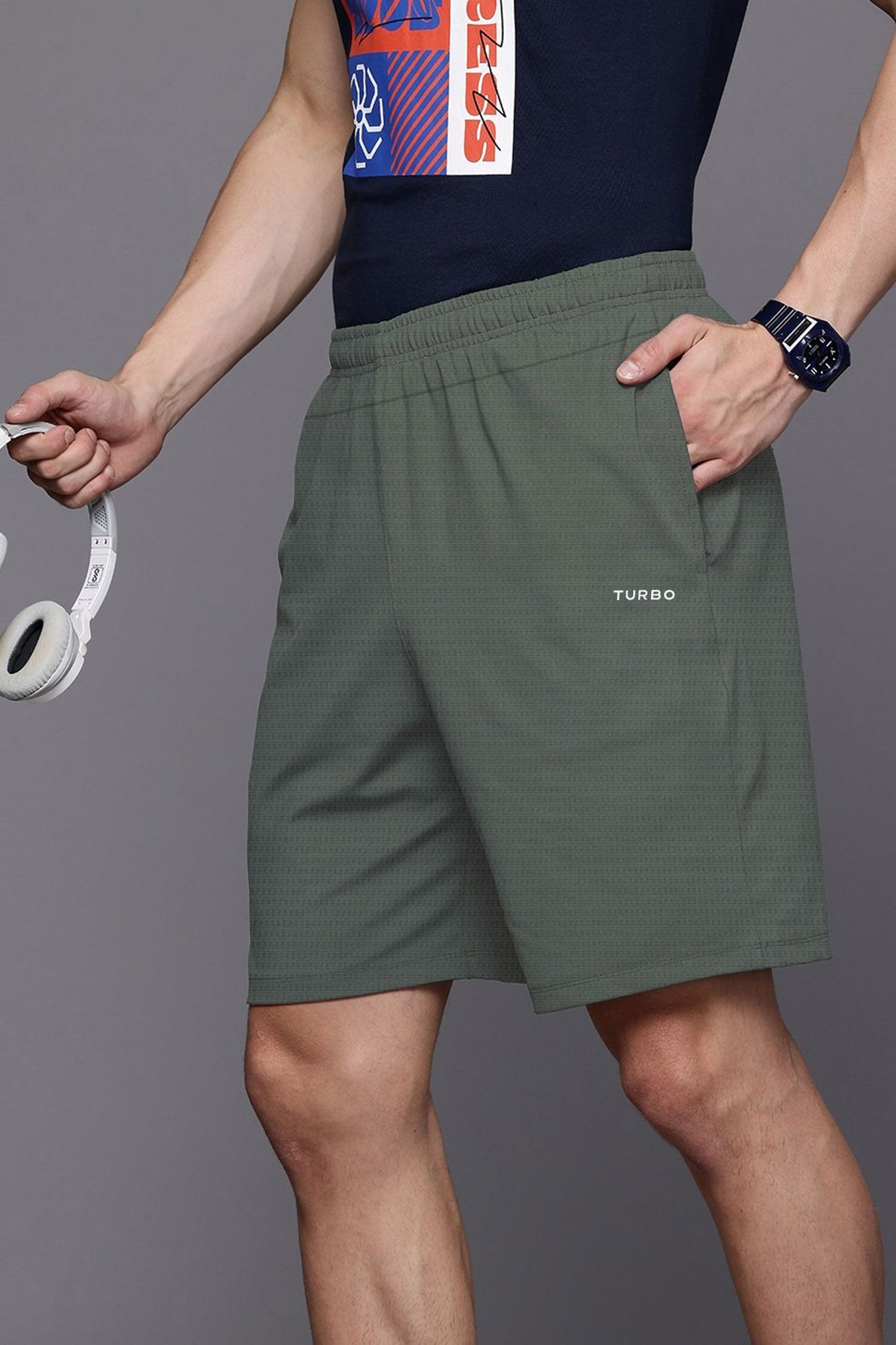 Turbo Trackside Triple Stripe Big Size Dry-Fit Men's Shorts