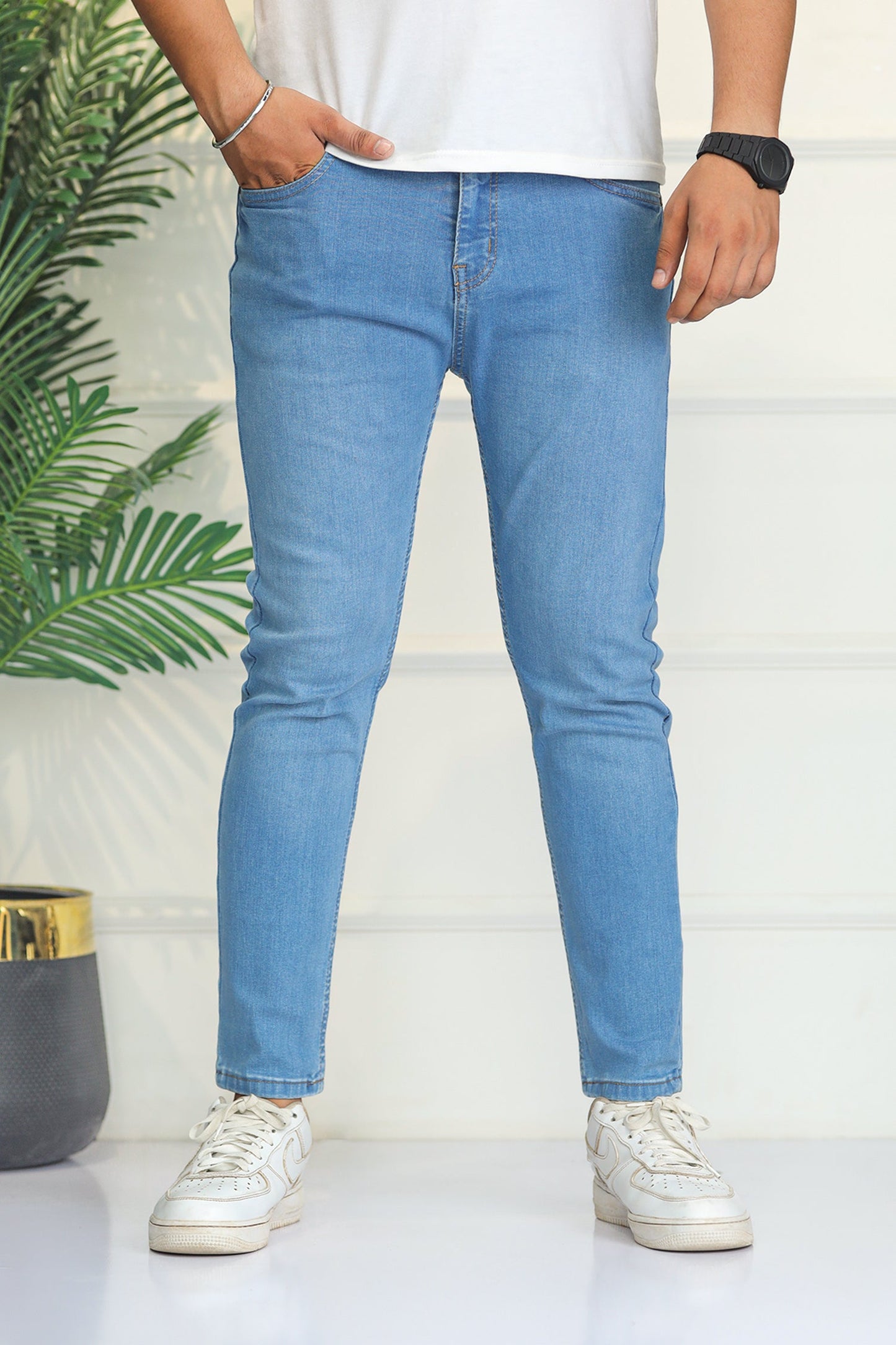 Turbo 'Metro-Flex' Tapered Ankle Fit Jeans Sky Blue