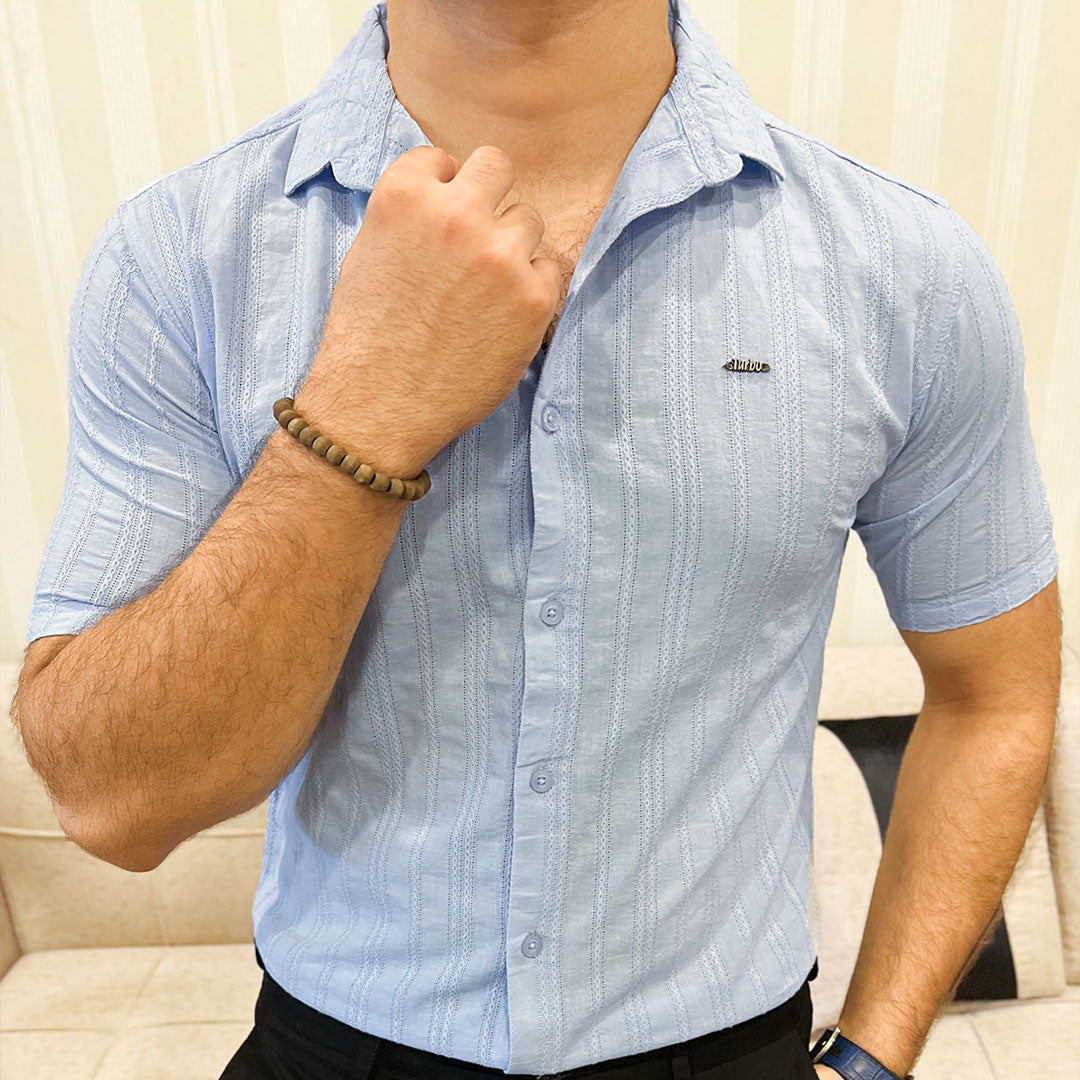 Fabrico Texture Crochet Casual Shirt In Sky Blue