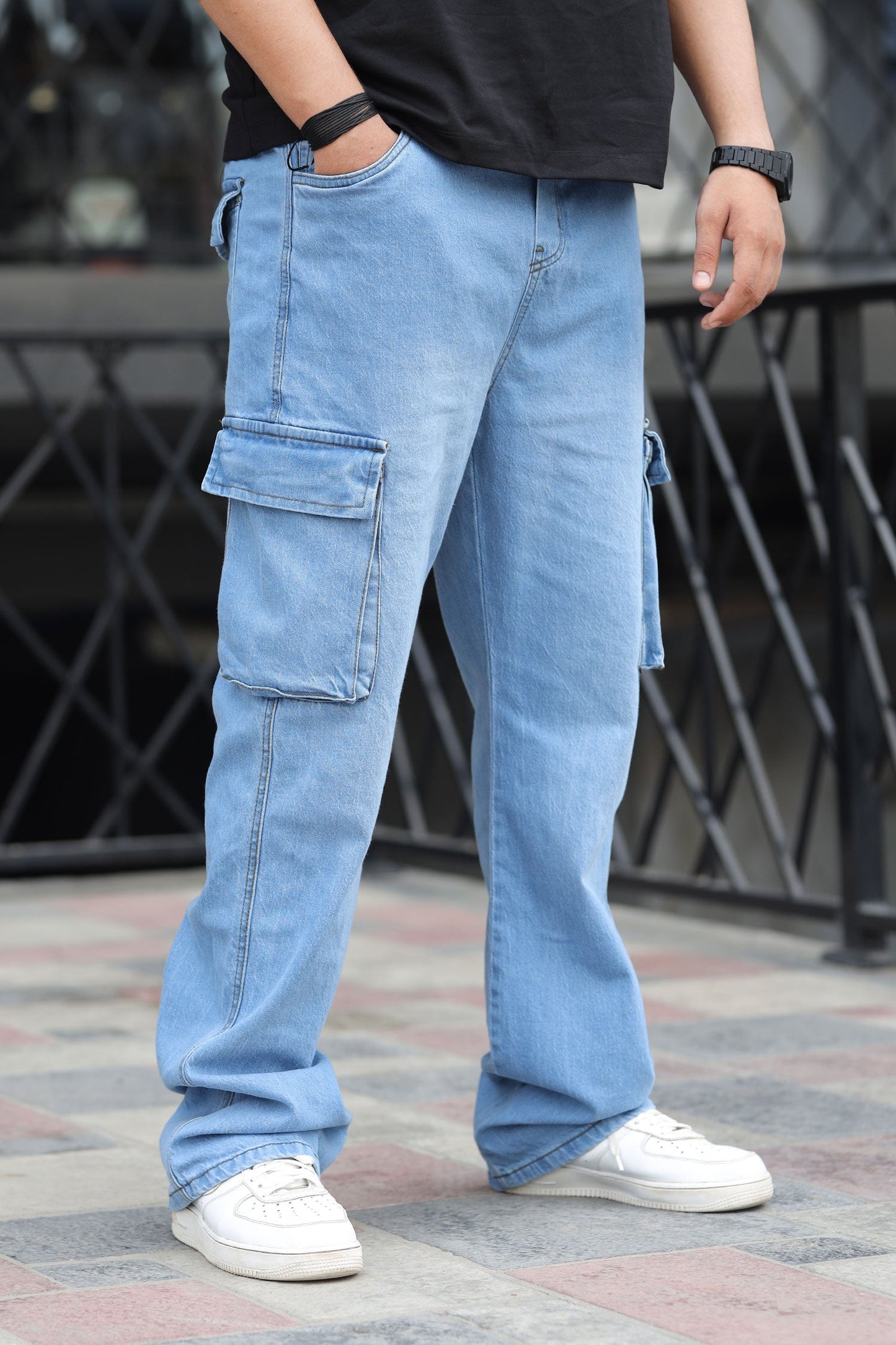 Turbo 7 Pocket Baggy Style Jeans in Sky Blue