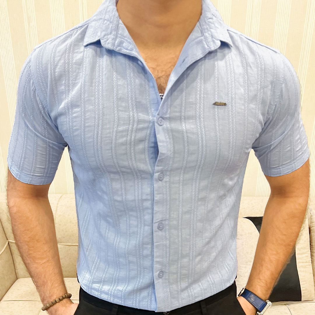 Fabrico Texture Crochet Casual Shirt In Sky Blue