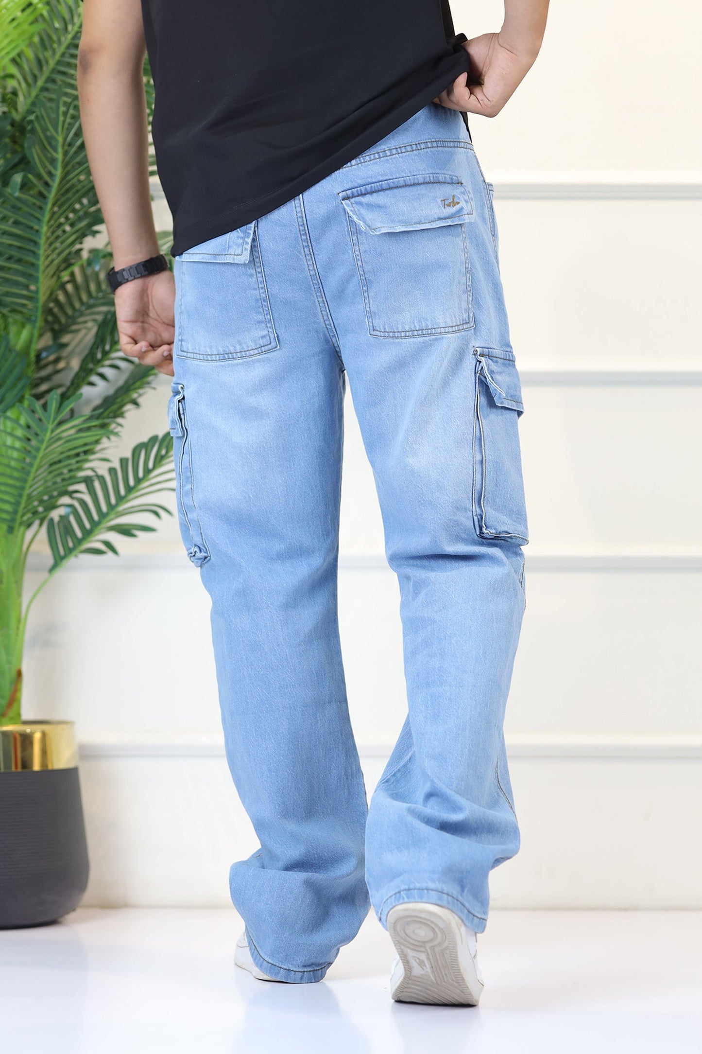 Turbo 7 Pocket Baggy Style Jeans in Sky Blue