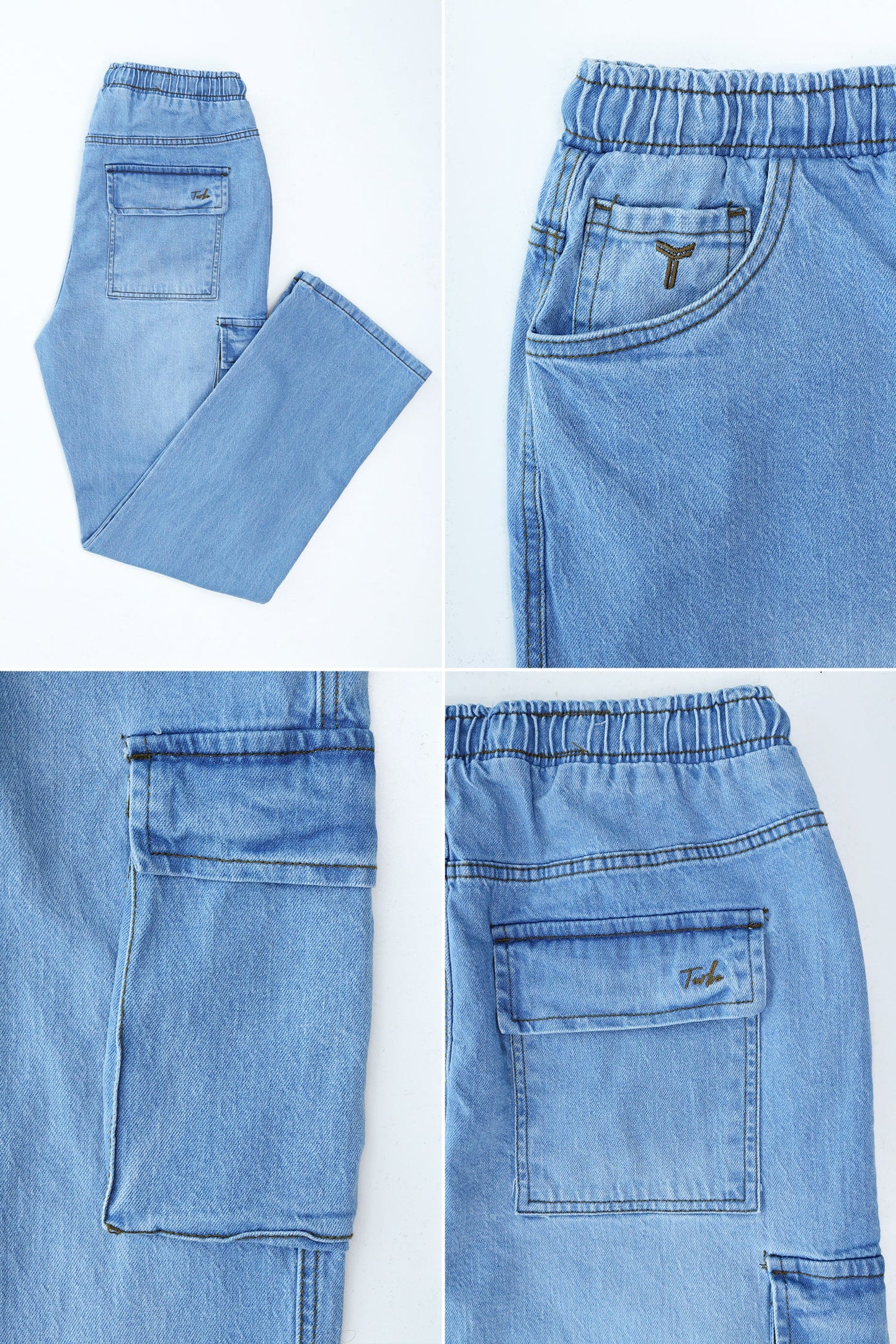 Turbo 7 Pocket Baggy Style Jeans in Sky Blue