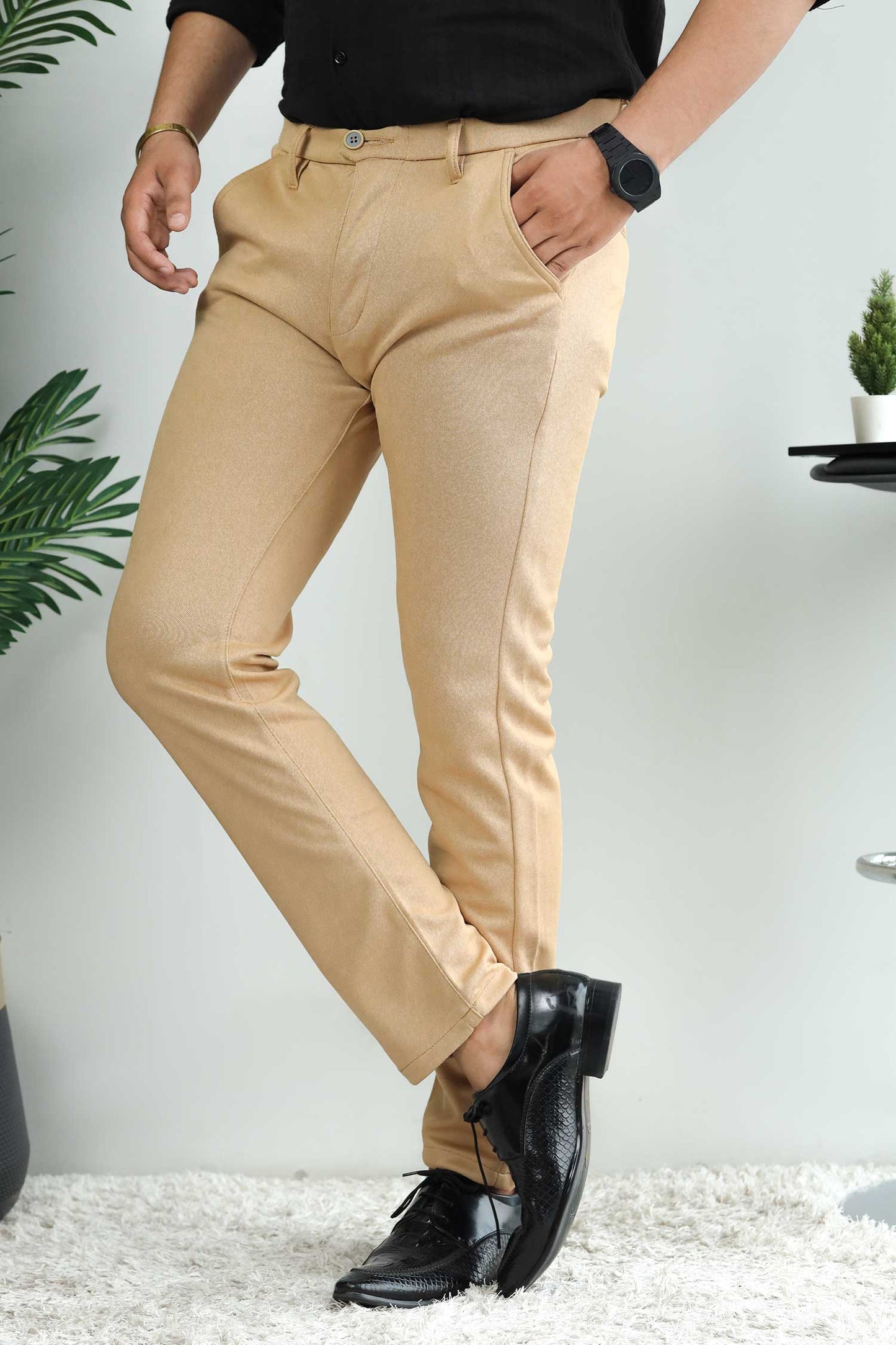 Elegant Self Texture Knitted Cotton Ankle fit Pant