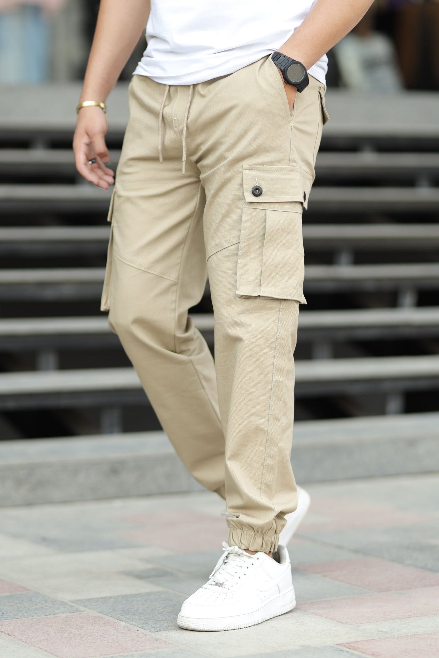 Turbo 6 Pockets Premium Cotton Gabardine Cargo Trouser In Skin