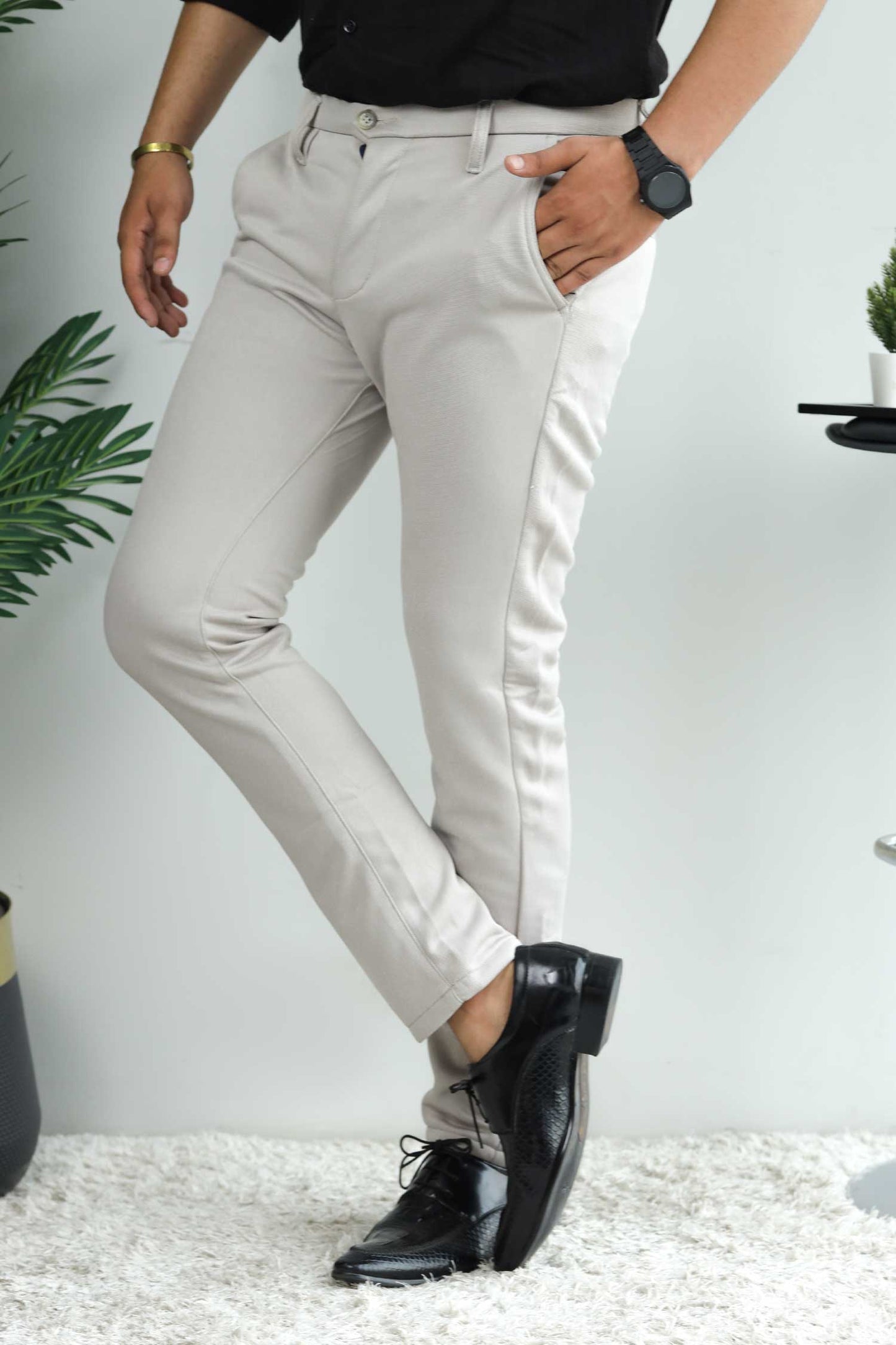 Elegant Self Texture Knitted Cotton Ankle fit Pant
