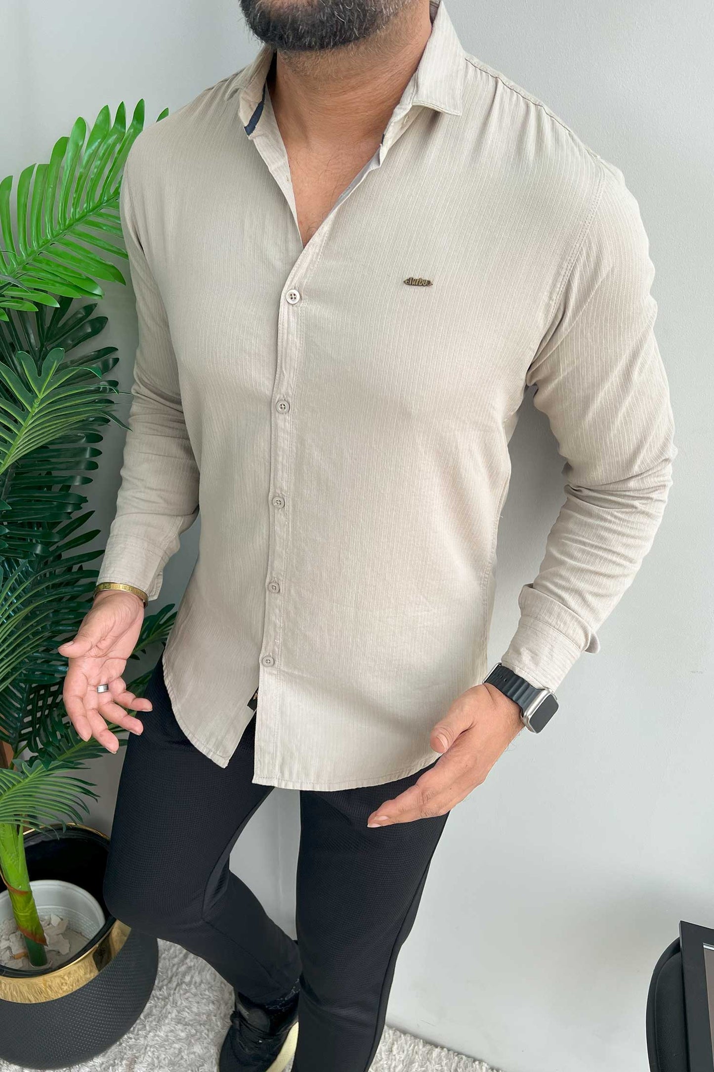 Turbo Self Lining Long Sleeve Cotton Casual Shirt In Slate Grey