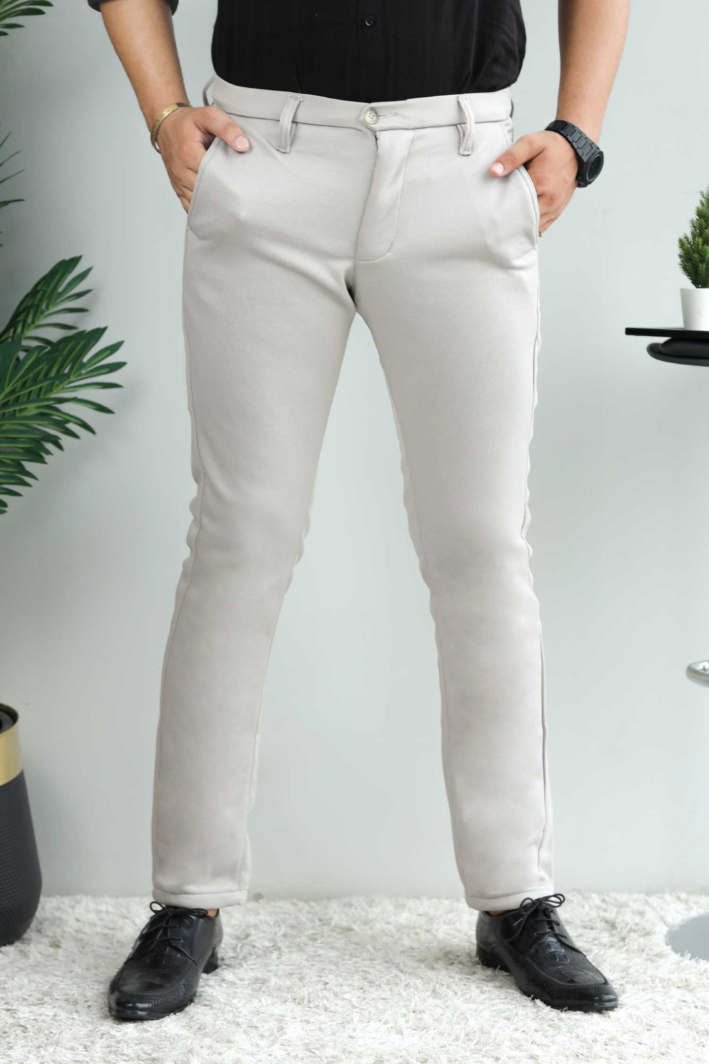 Elegant Self Texture Knitted Cotton Ankle fit Pant In Slate Grey