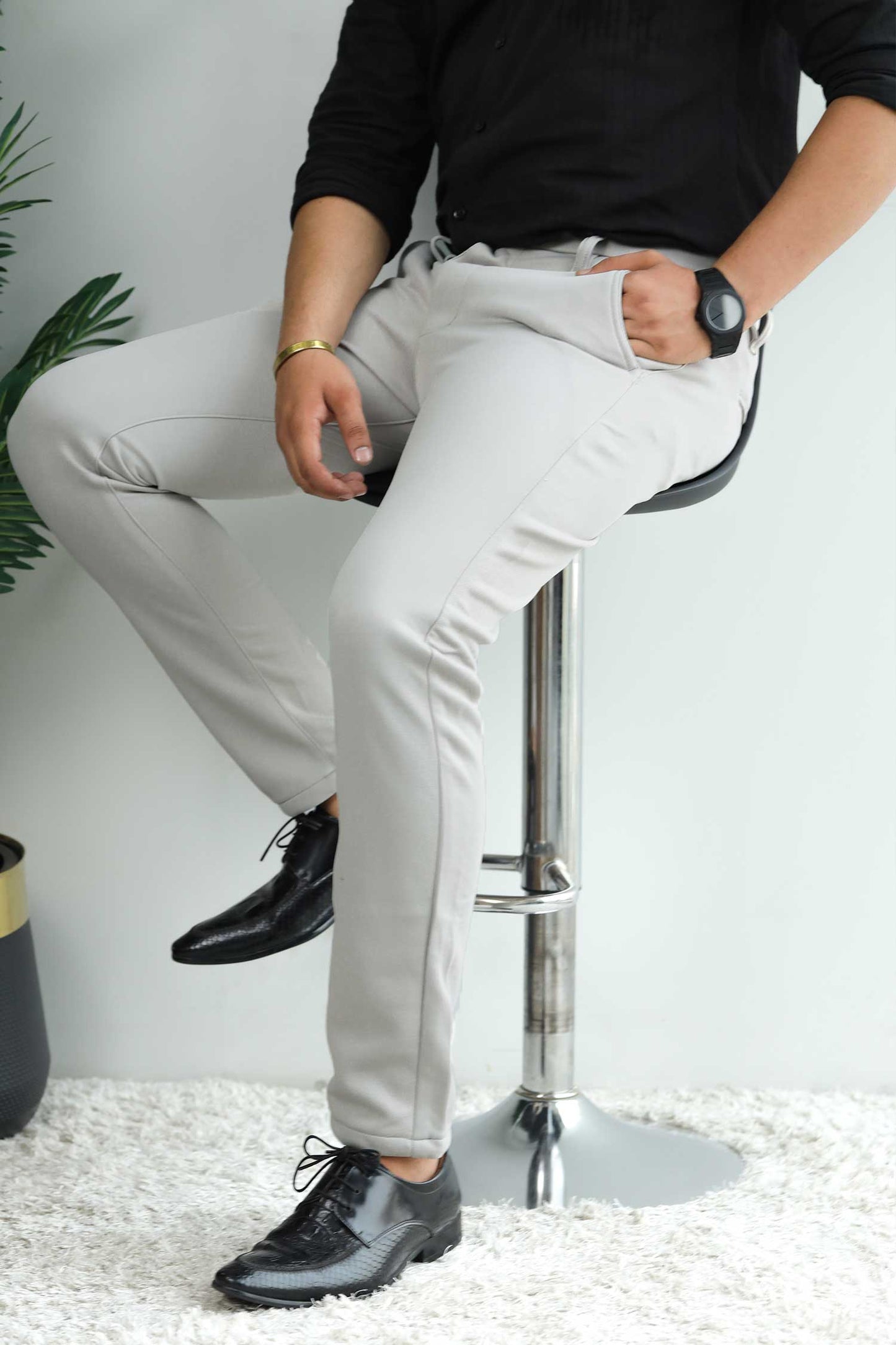 Elegant Self Texture Knitted Cotton Ankle fit Pant