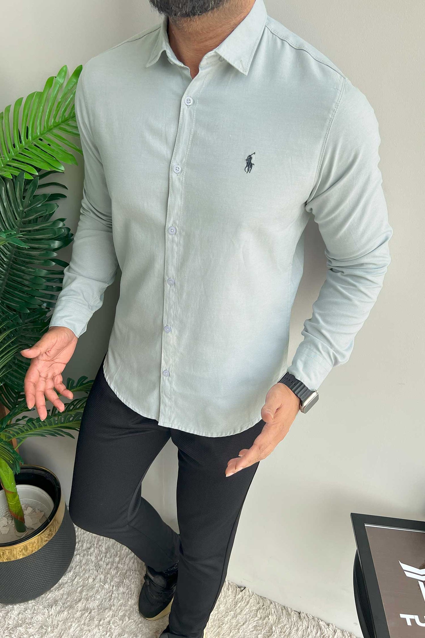 Polo Rph Lren Custom SlimFit Casual Shirt In Stone Grey