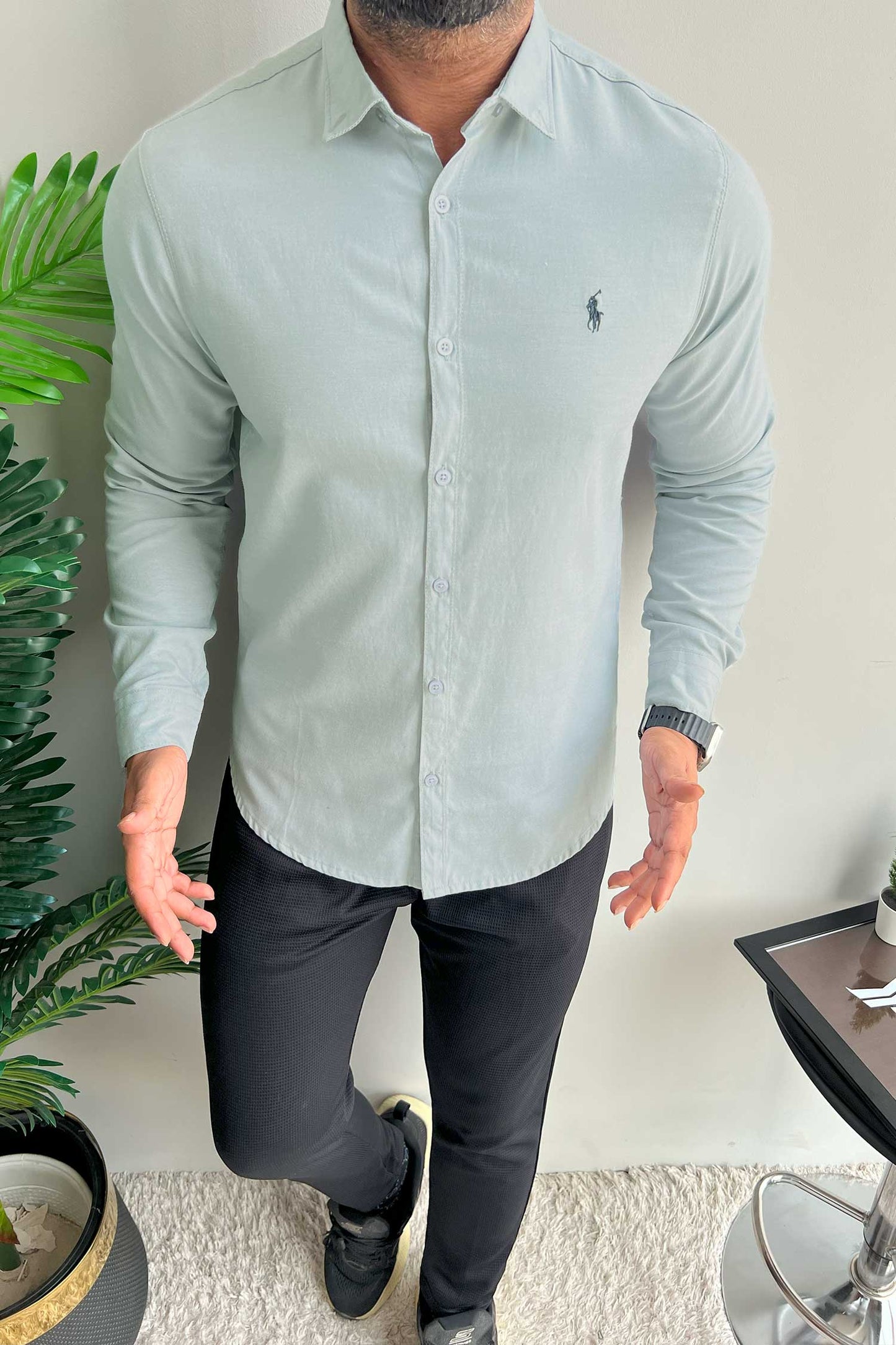Polo Rph Lren Custom SlimFit Casual Shirt In Stone Grey