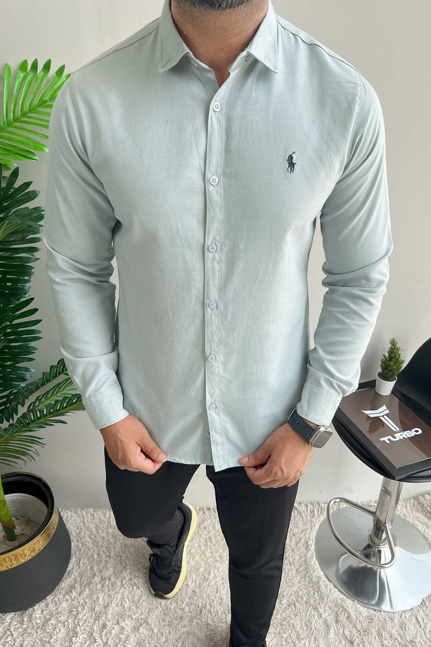 Polo Rph Lren Custom SlimFit Casual Shirt In Stone Grey