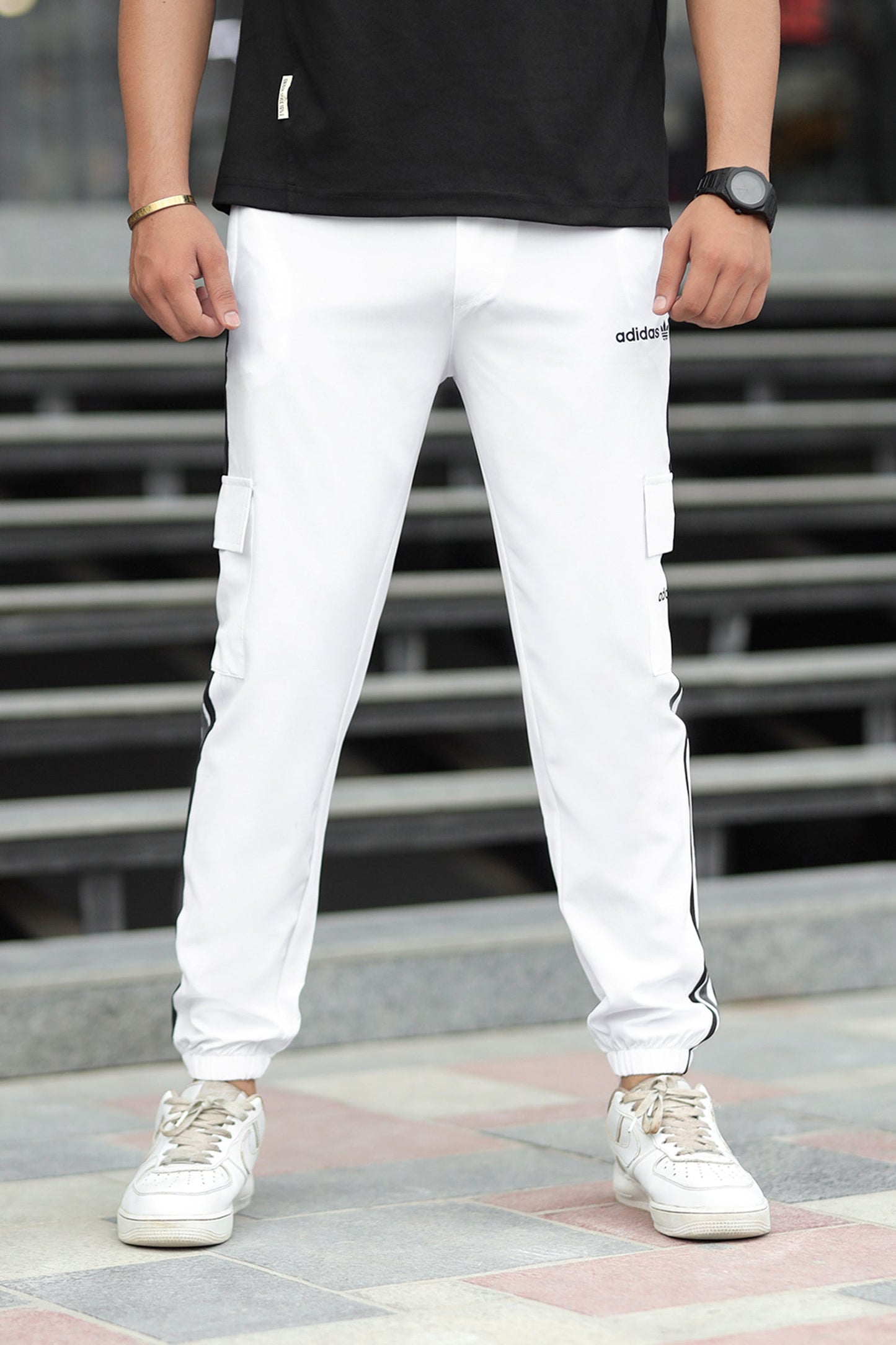 Adds Micro Stripes Slimfit Imported Sportswear Trouser In White