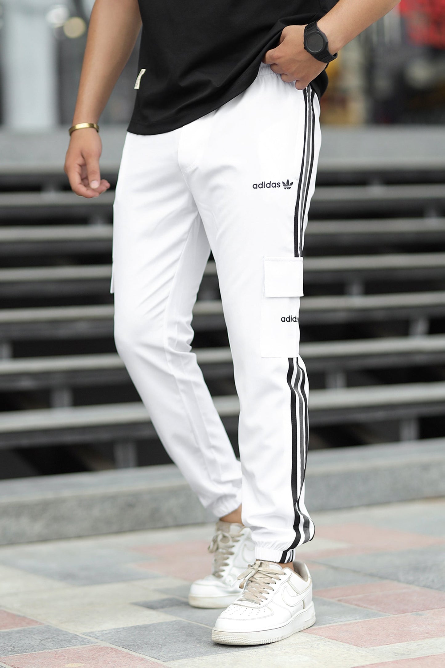 Adds Micro Stripes Slimfit Imported Sportswear Trouser In White