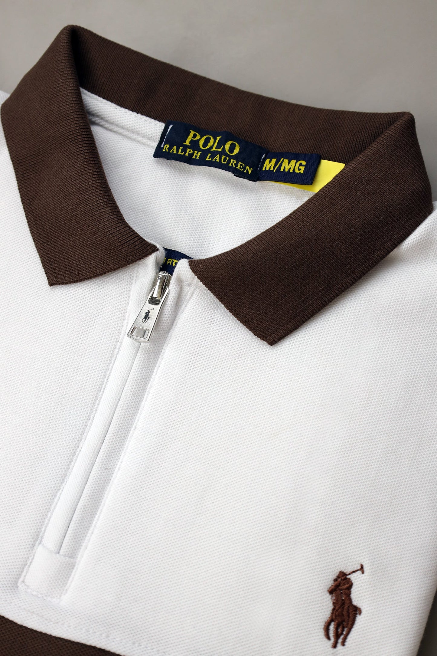 Rph Lren Classic Short Striped Zip Style Men's Polo Shirt In White
