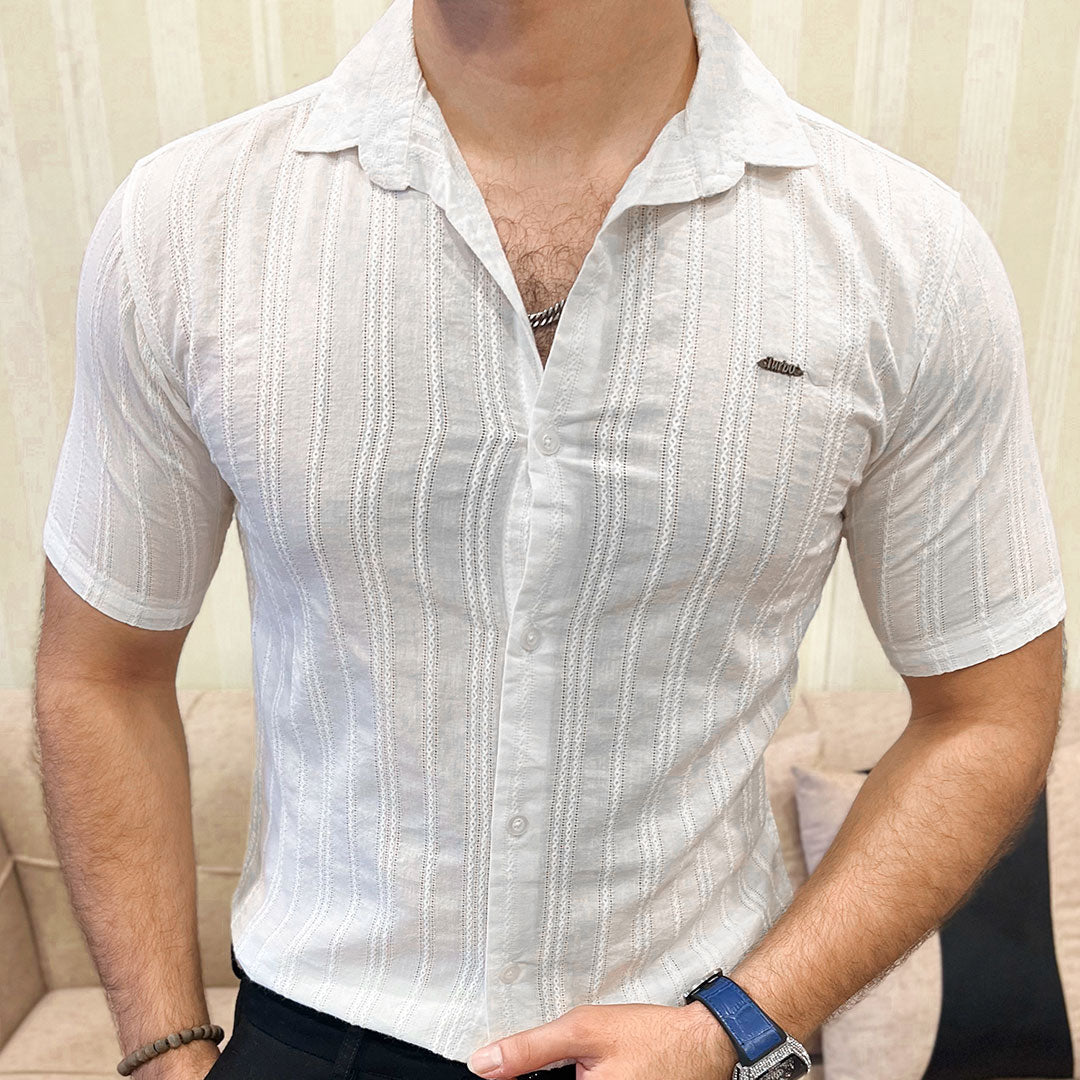 Fabrico Texture Crochet Casual Shirt In White